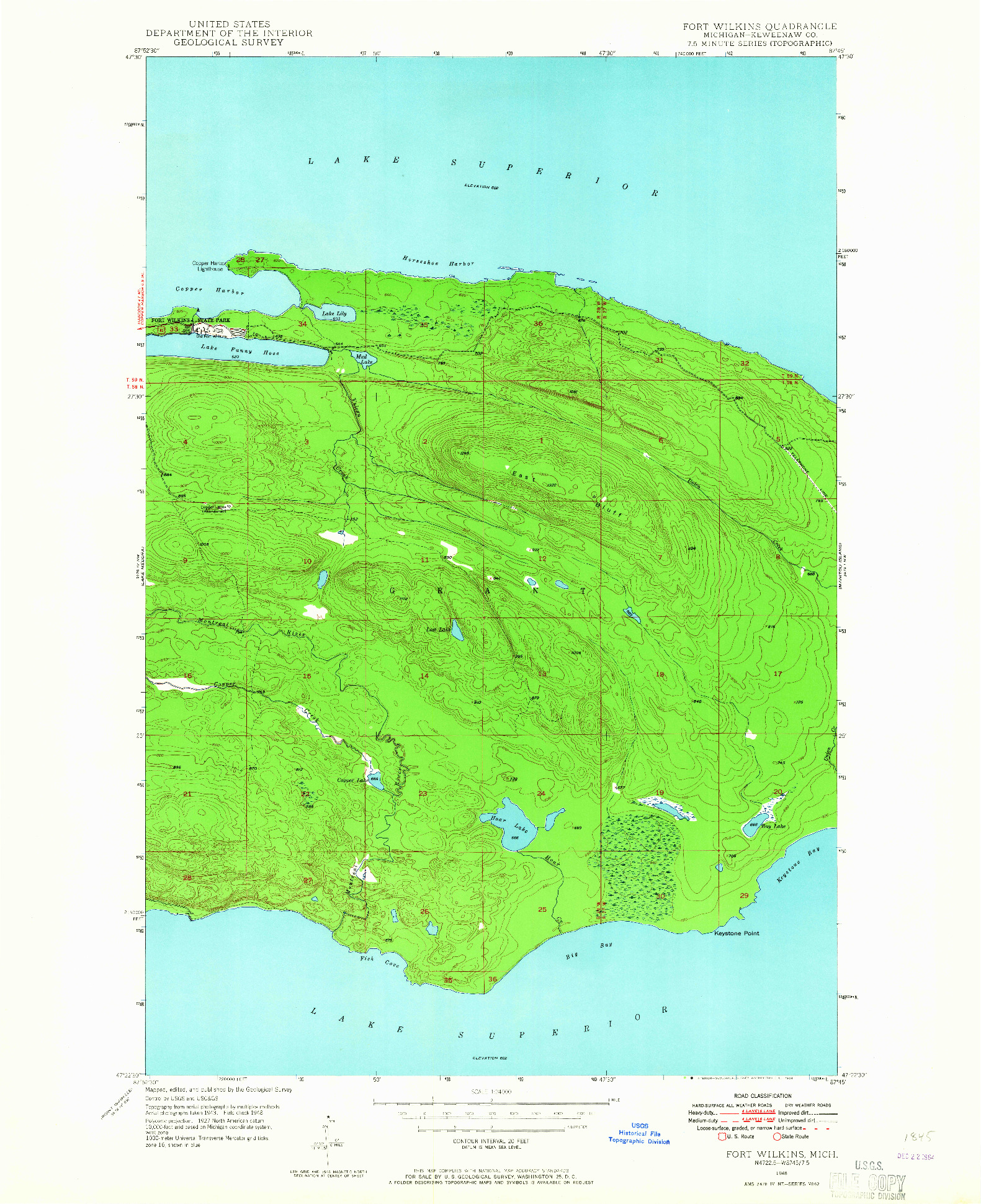 USGS 1:24000-SCALE QUADRANGLE FOR FORT WILKINS, MI 1948