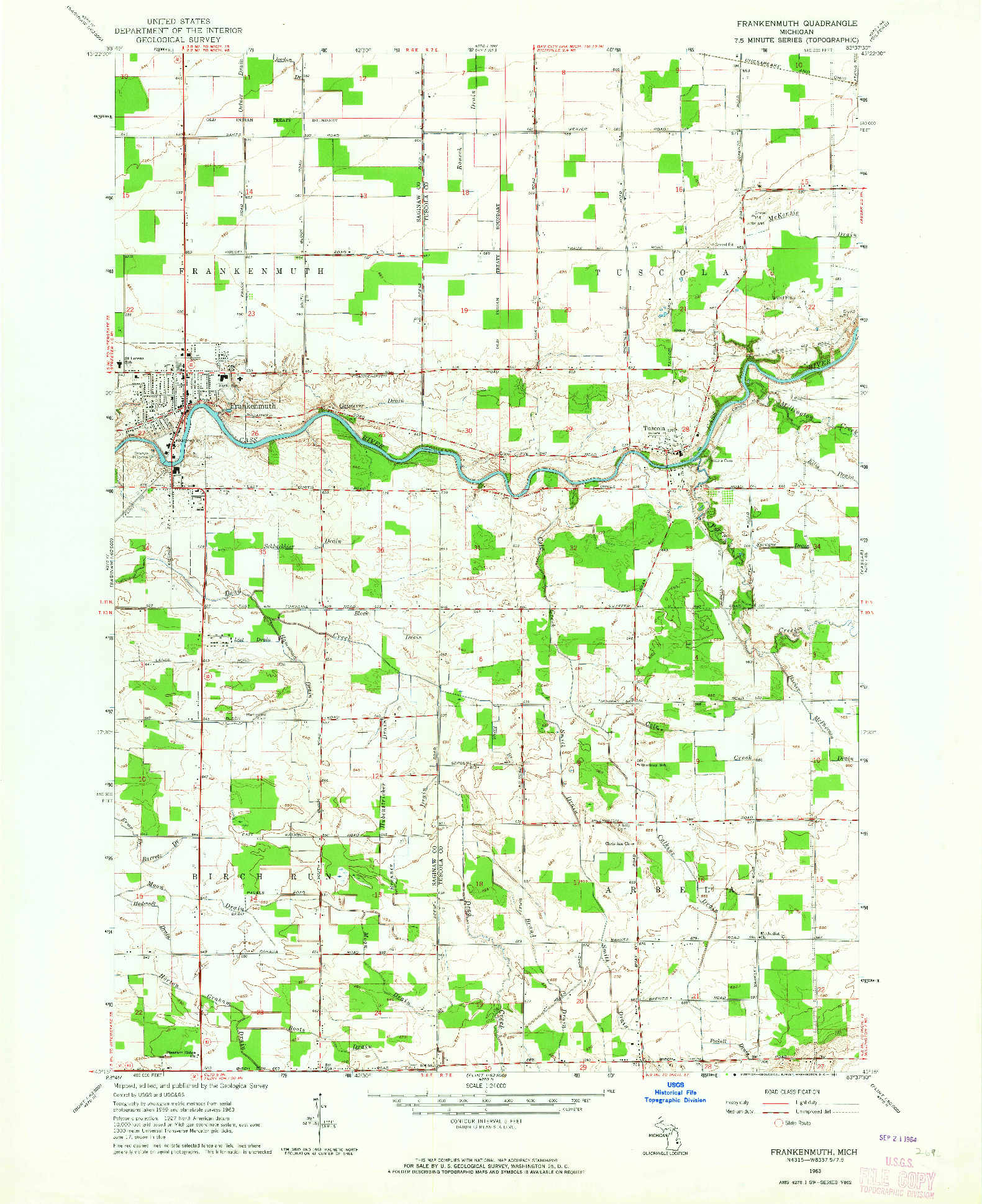 USGS 1:24000-SCALE QUADRANGLE FOR FRANKENMUTH, MI 1963