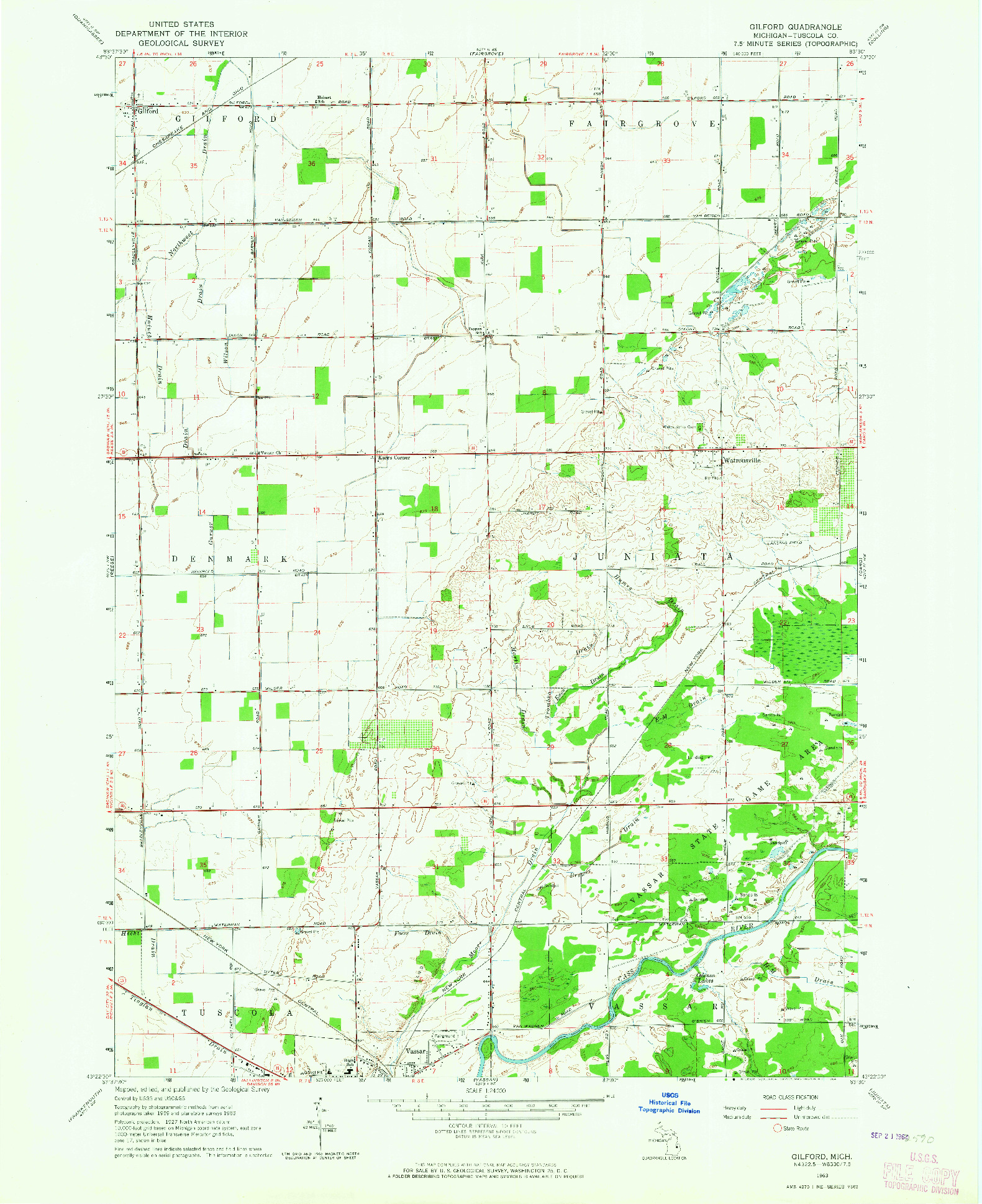 USGS 1:24000-SCALE QUADRANGLE FOR GILFORD, MI 1963