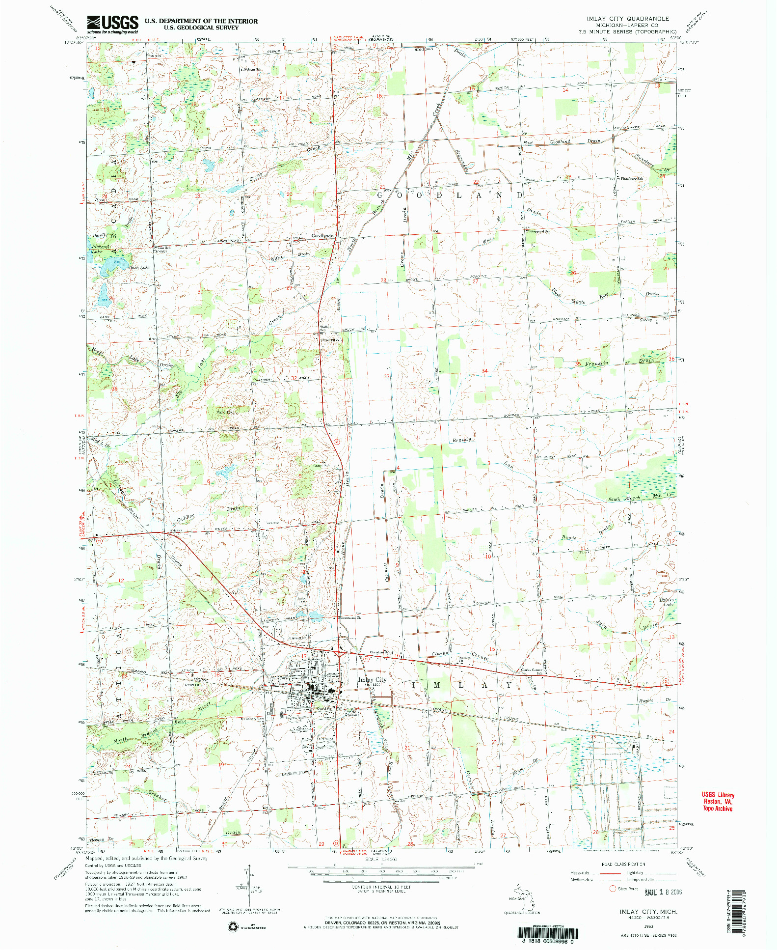 USGS 1:24000-SCALE QUADRANGLE FOR IMLAY CITY, MI 1963