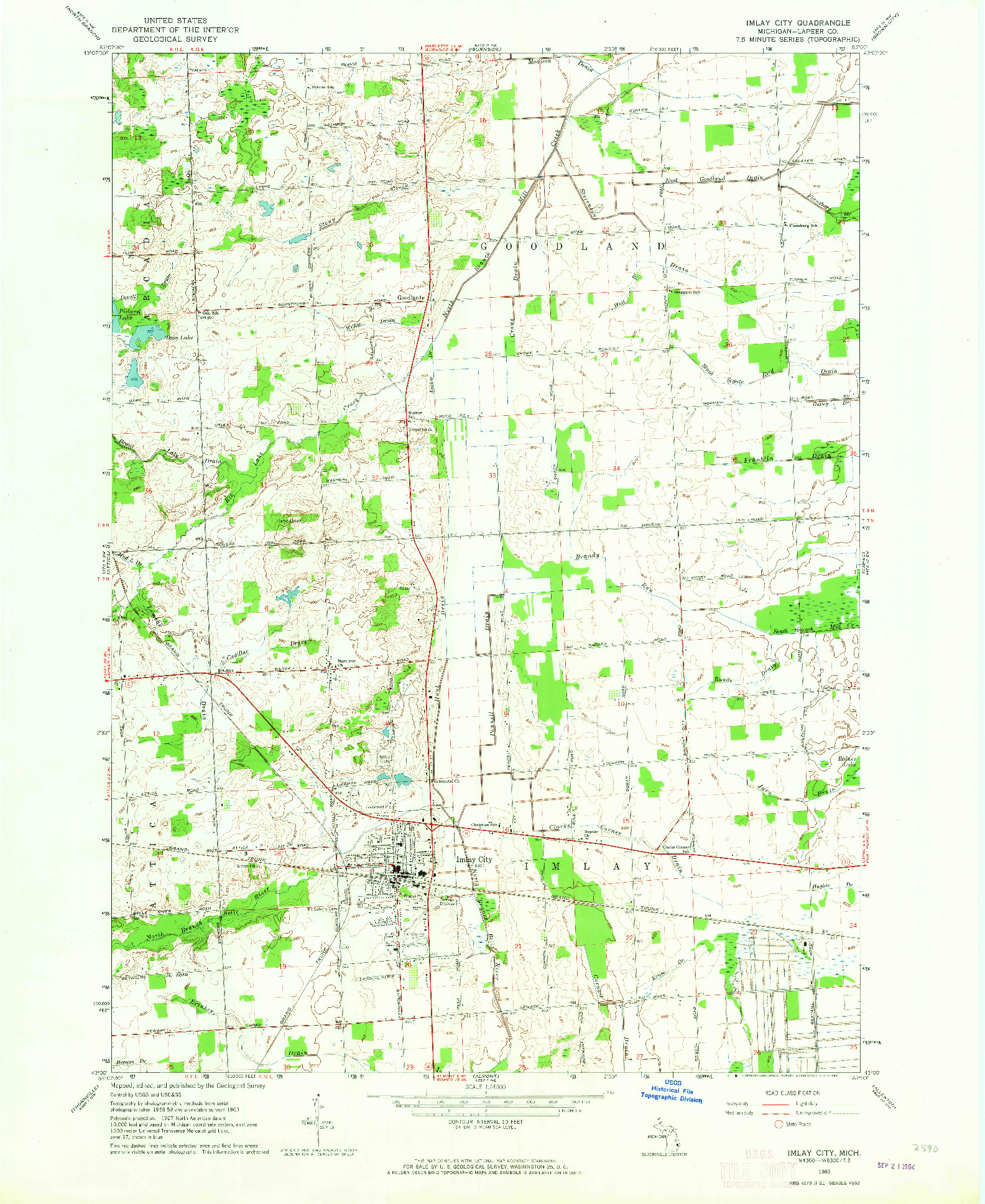 USGS 1:24000-SCALE QUADRANGLE FOR IMLAY CITY, MI 1963