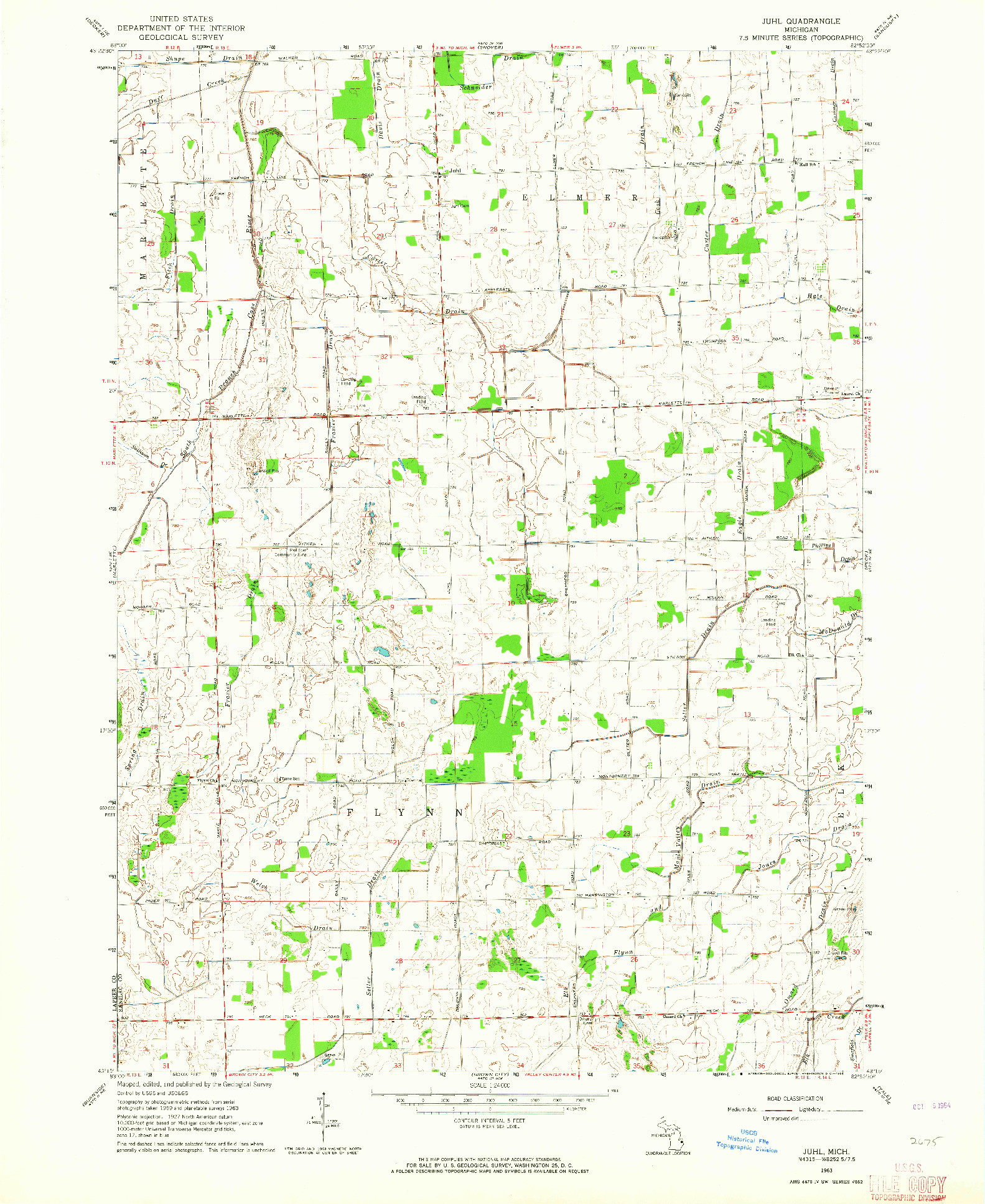 USGS 1:24000-SCALE QUADRANGLE FOR JUHL, MI 1963