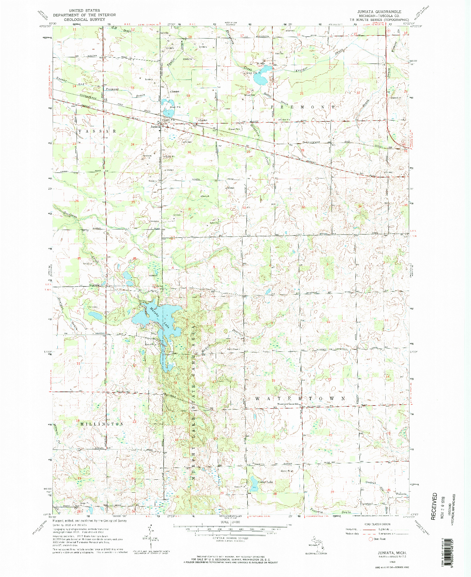 USGS 1:24000-SCALE QUADRANGLE FOR JUNIATA, MI 1963