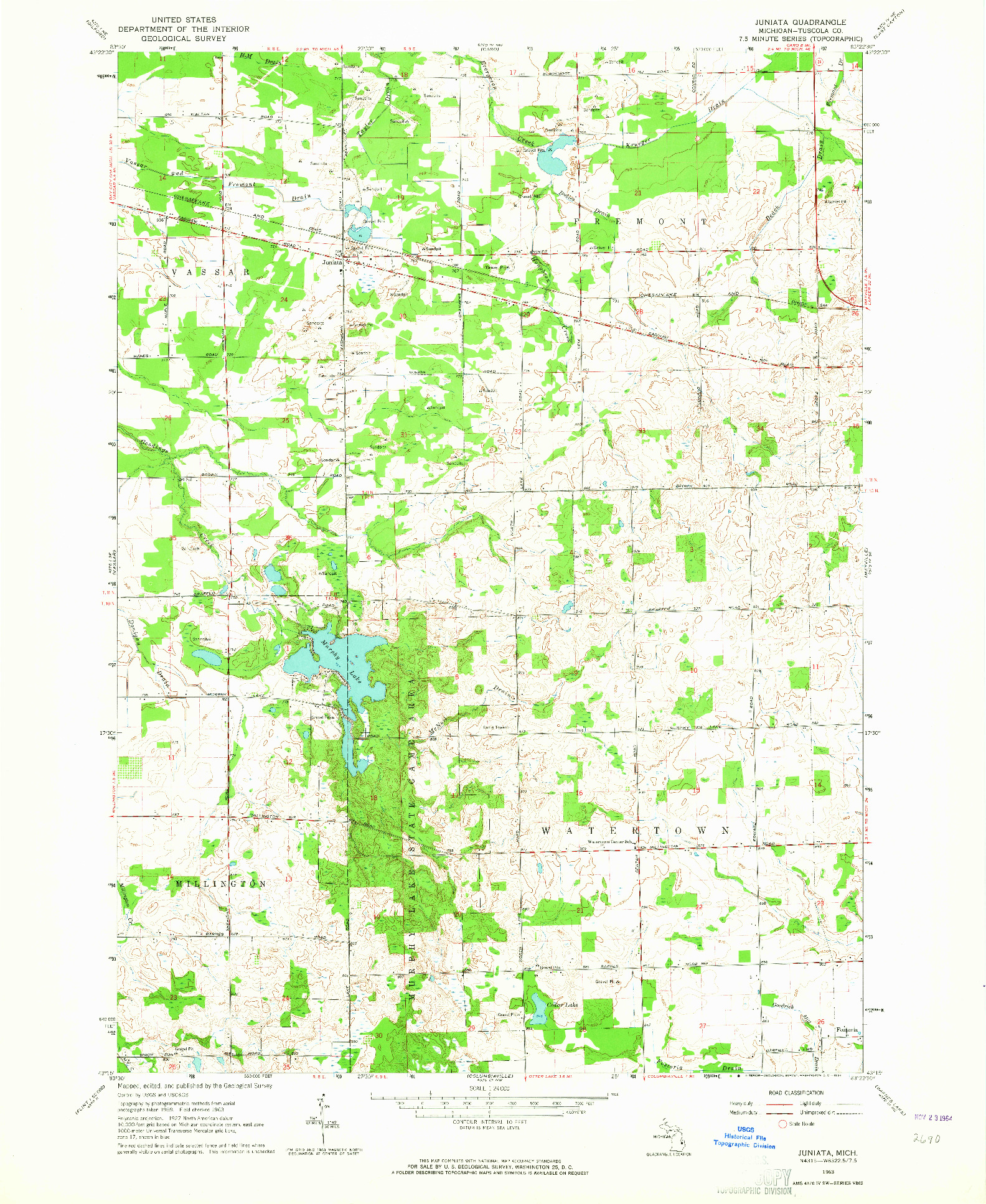 USGS 1:24000-SCALE QUADRANGLE FOR JUNIATA, MI 1963