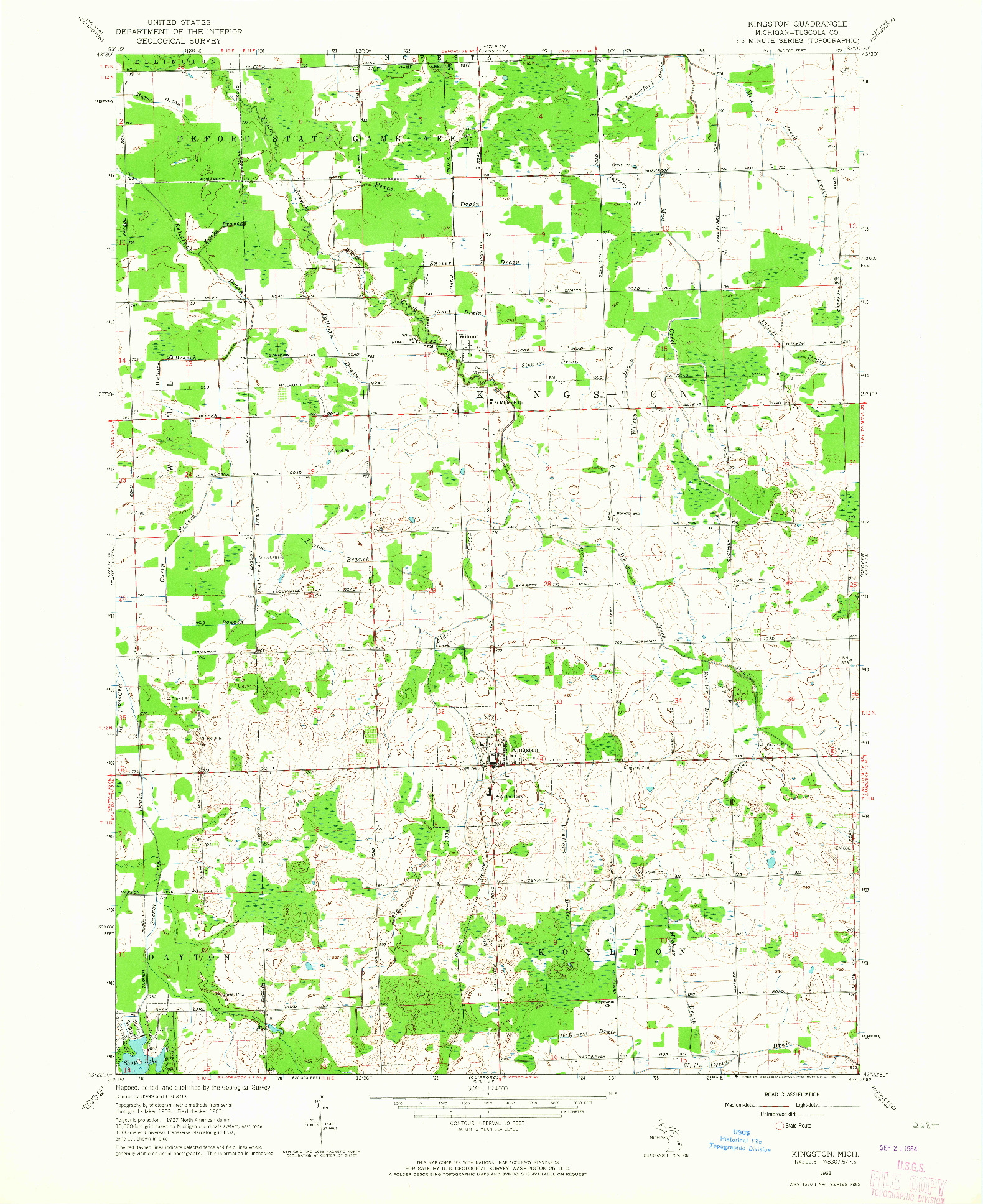 USGS 1:24000-SCALE QUADRANGLE FOR KINGSTON, MI 1963