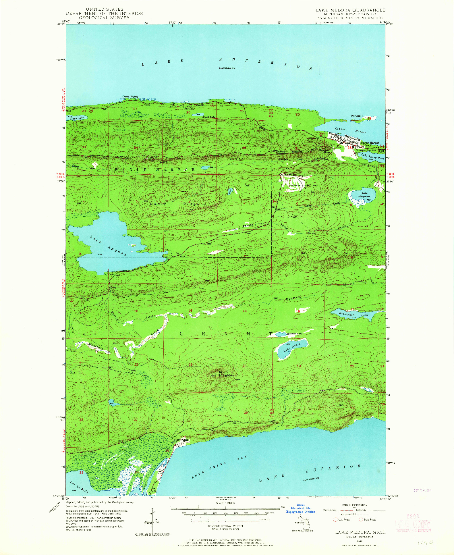 USGS 1:24000-SCALE QUADRANGLE FOR LAKE MEDORA, MI 1948
