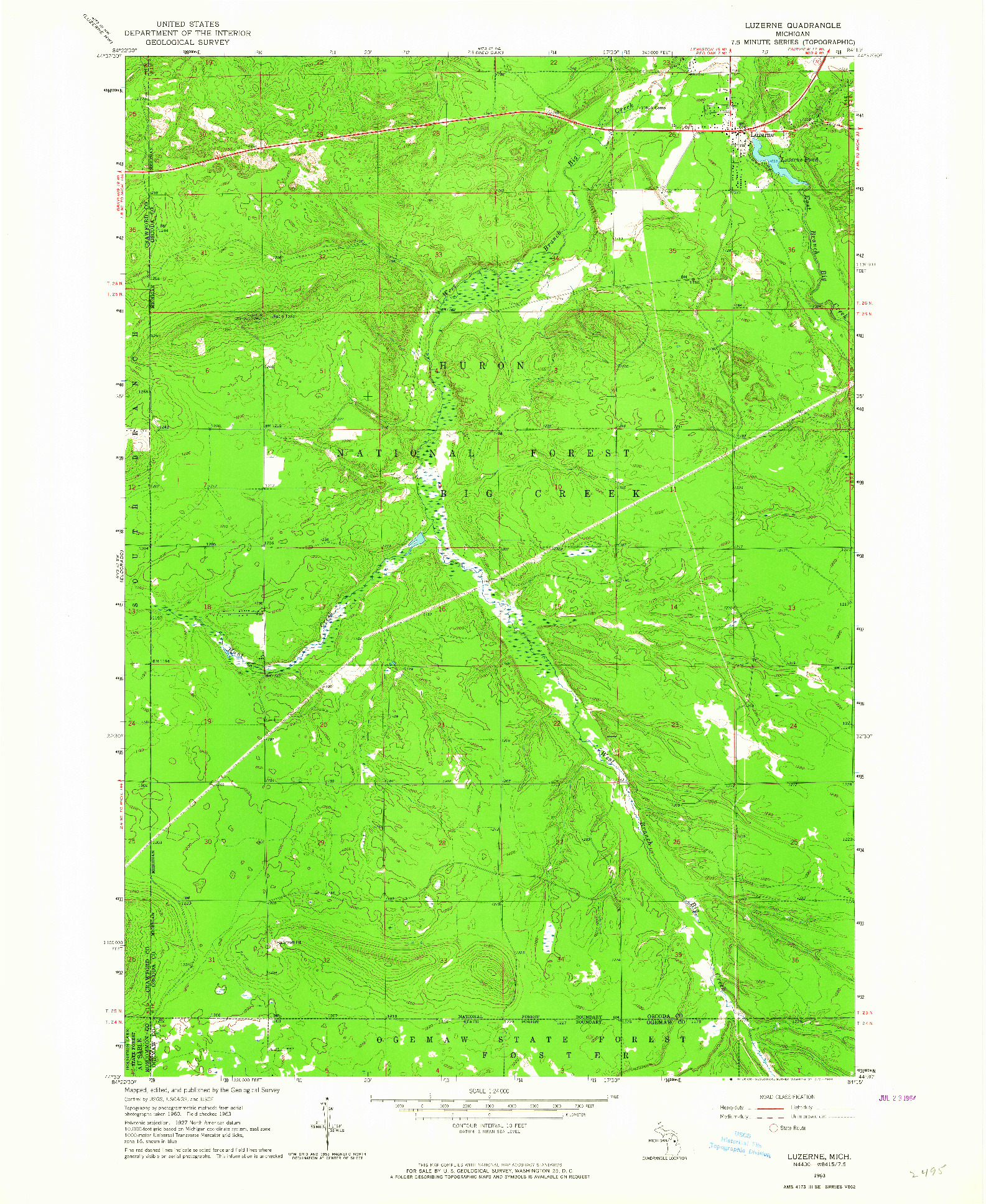 USGS 1:24000-SCALE QUADRANGLE FOR LUZERNE, MI 1963