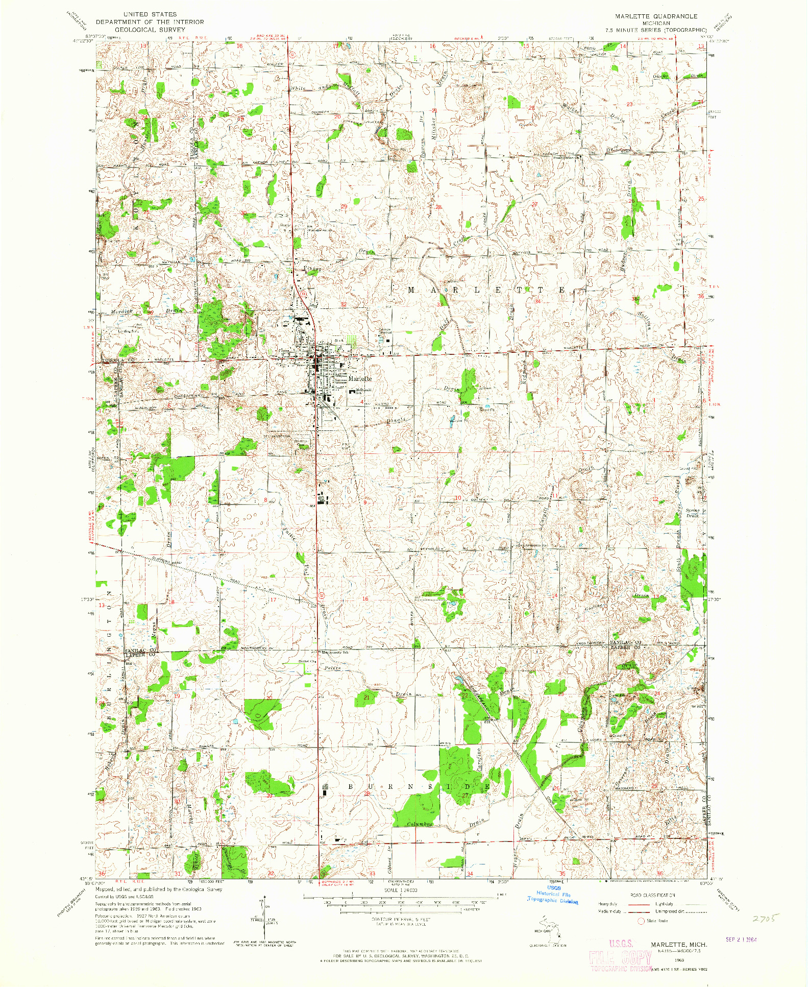 USGS 1:24000-SCALE QUADRANGLE FOR MARLETTE, MI 1963