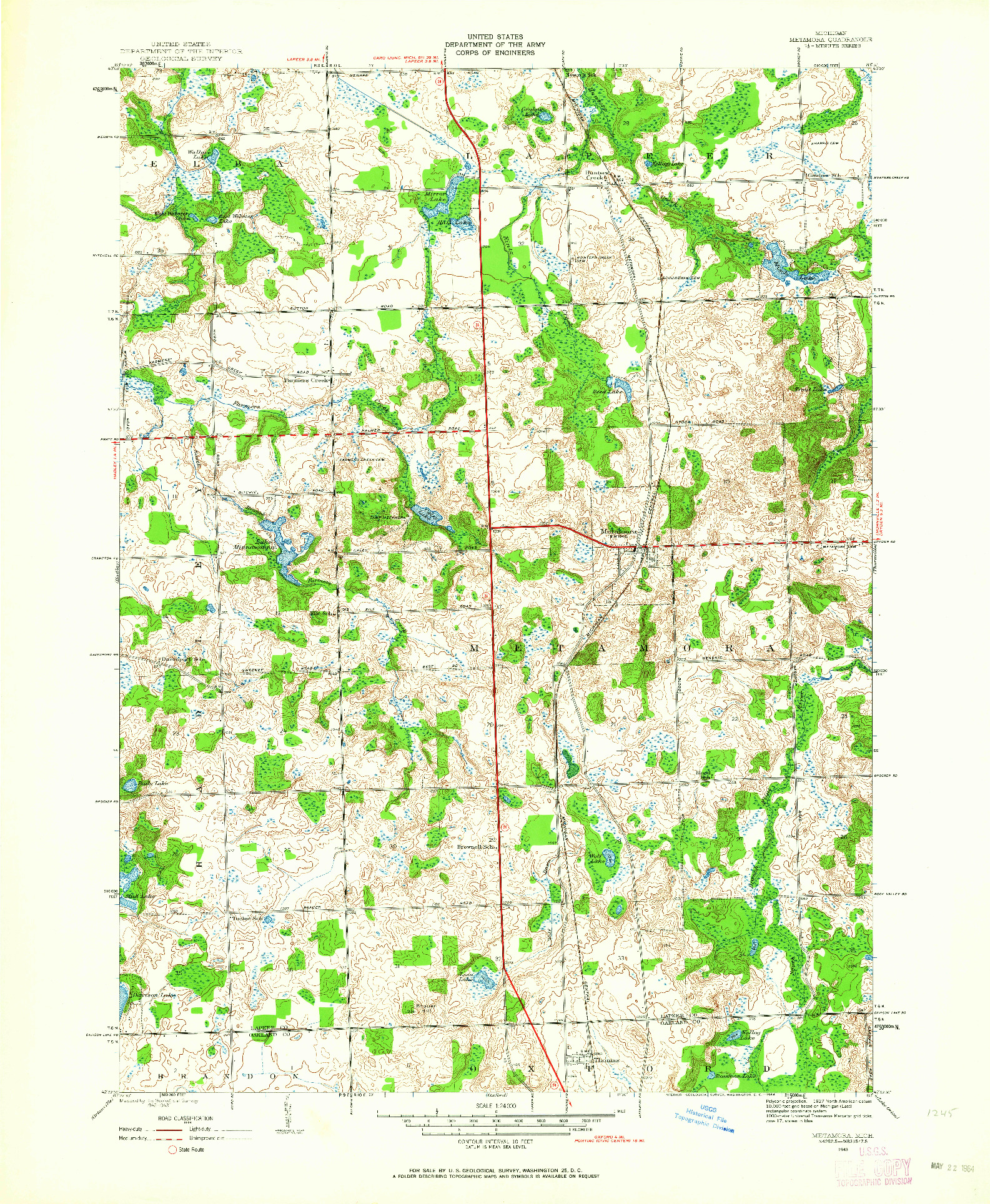 USGS 1:24000-SCALE QUADRANGLE FOR METAMORA, MI 1943