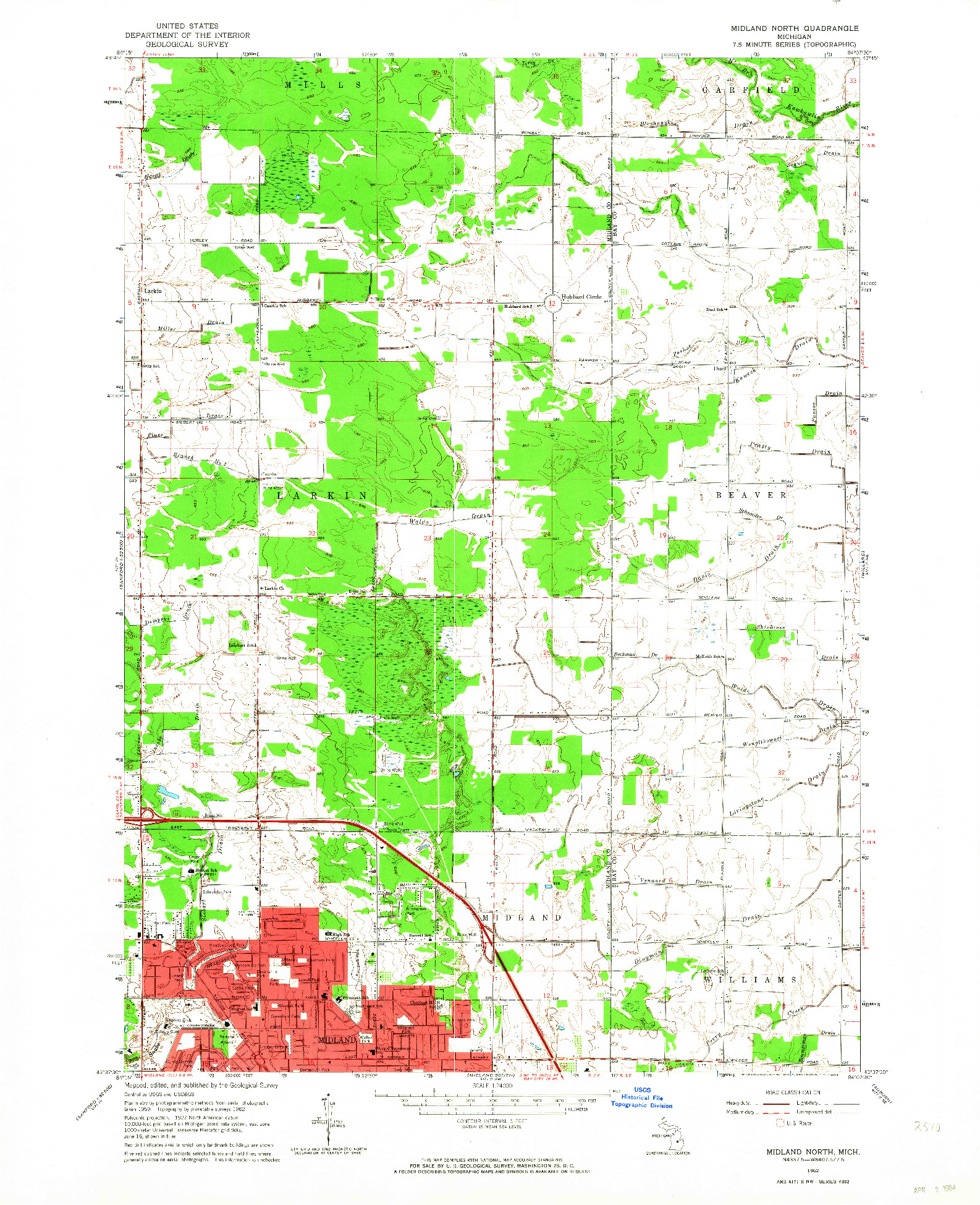 USGS 1:24000-SCALE QUADRANGLE FOR MIDLAND NORTH, MI 1962