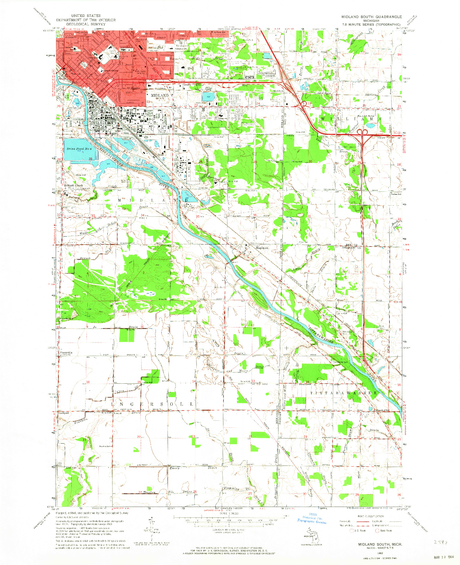 USGS 1:24000-SCALE QUADRANGLE FOR MIDLAND SOUTH, MI 1962