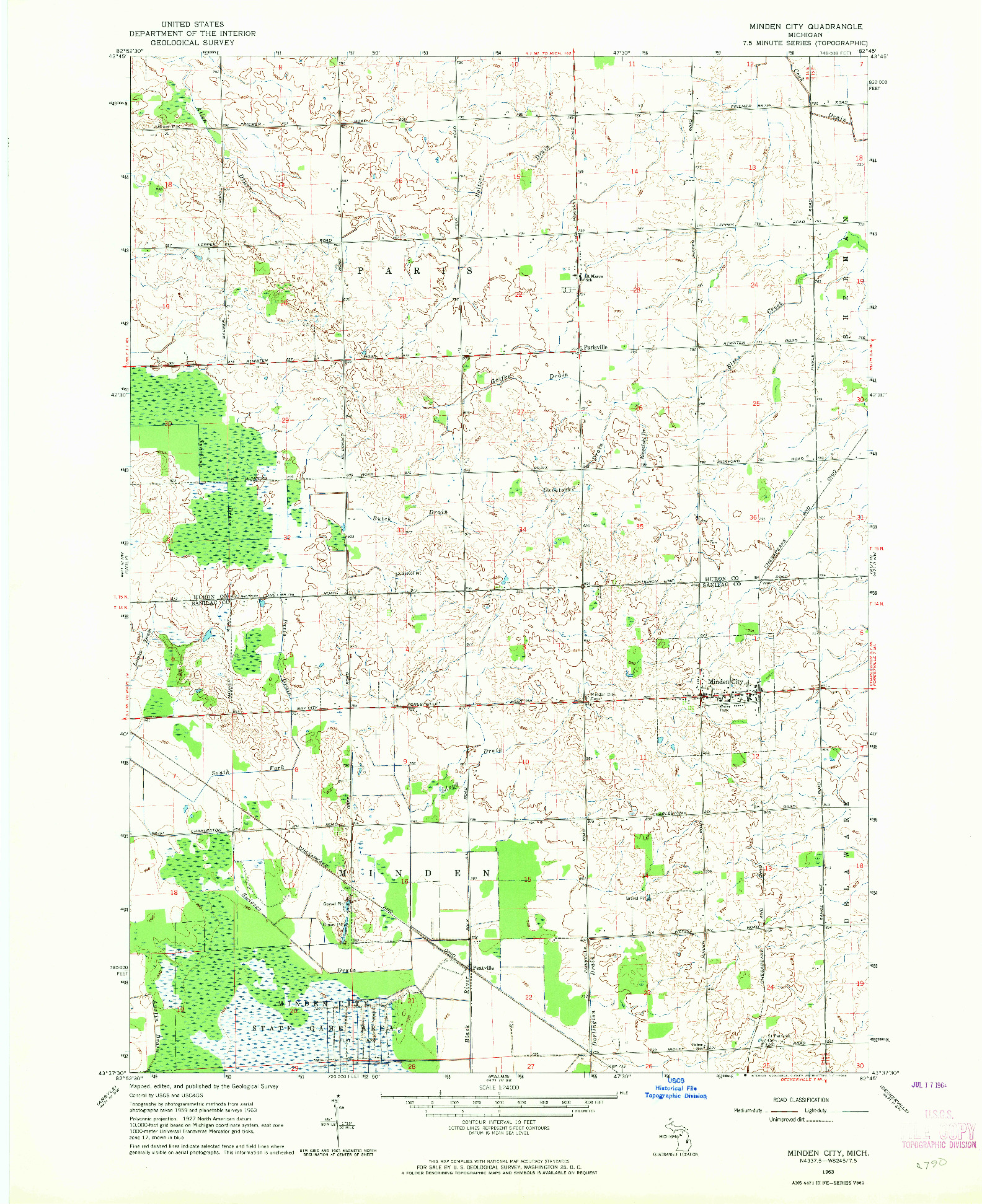 USGS 1:24000-SCALE QUADRANGLE FOR MINDEN CITY, MI 1963