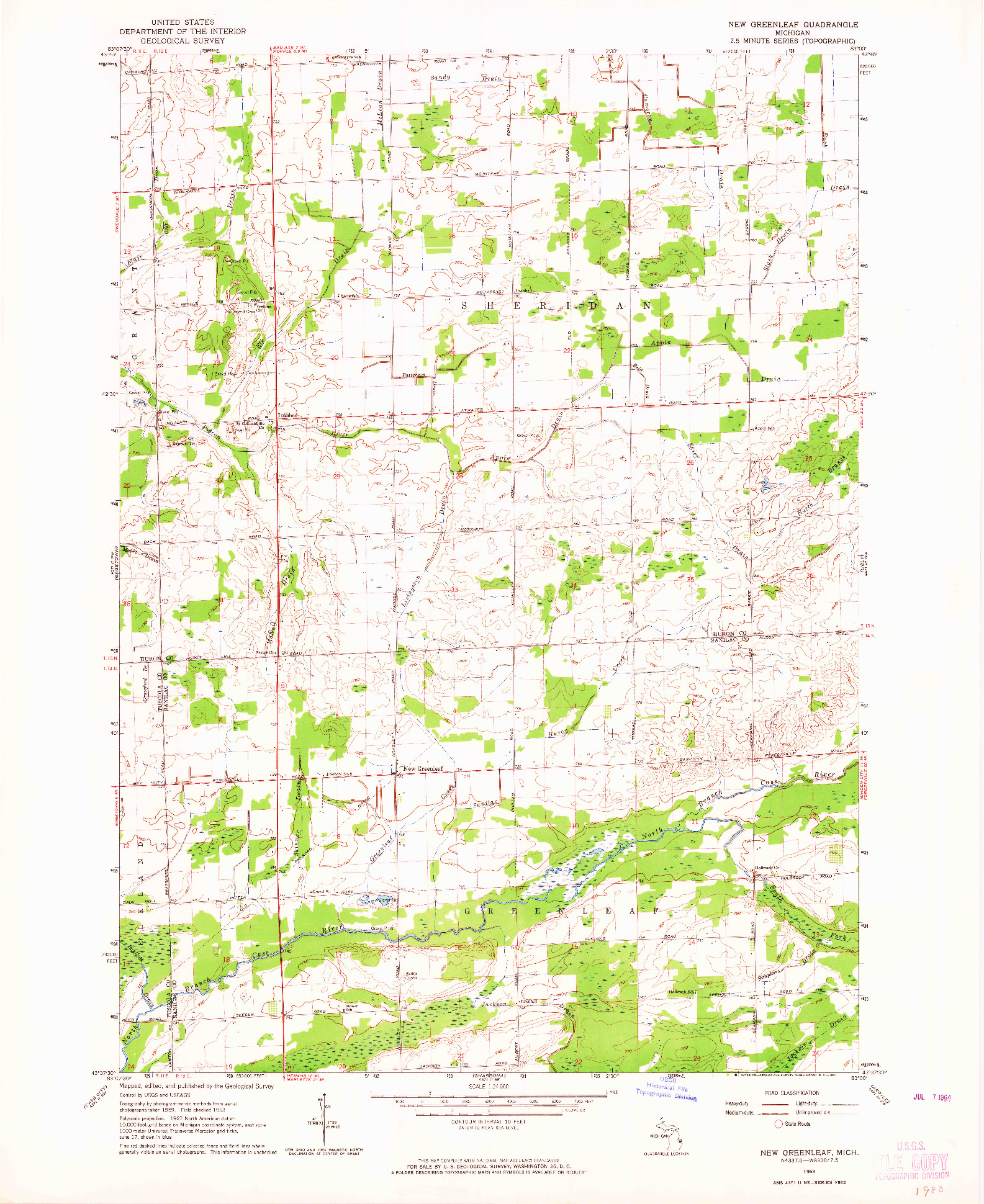 USGS 1:24000-SCALE QUADRANGLE FOR NEW GREENLEAF, MI 1963
