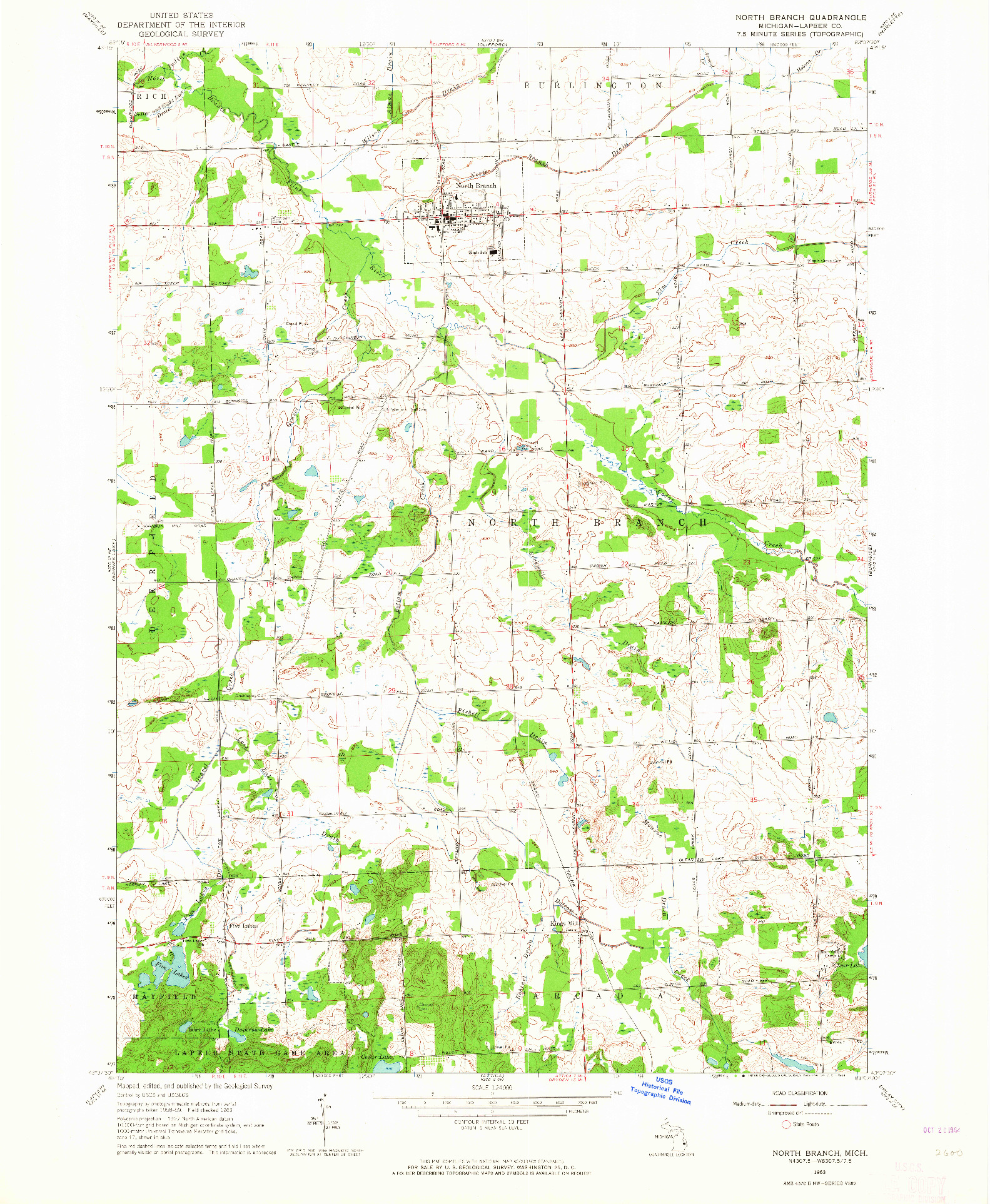 USGS 1:24000-SCALE QUADRANGLE FOR NORTH BRANCH, MI 1963