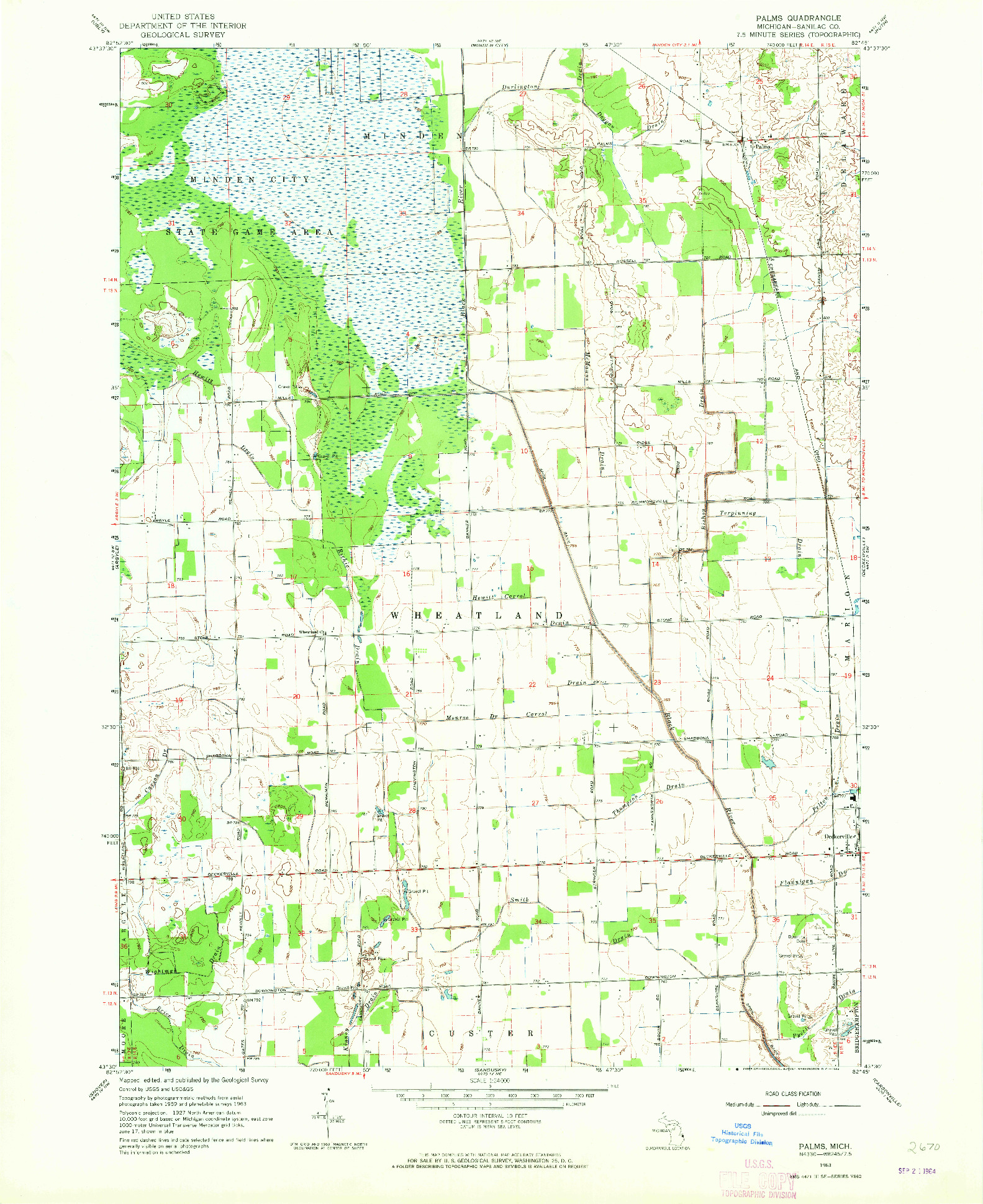 USGS 1:24000-SCALE QUADRANGLE FOR PALMS, MI 1963