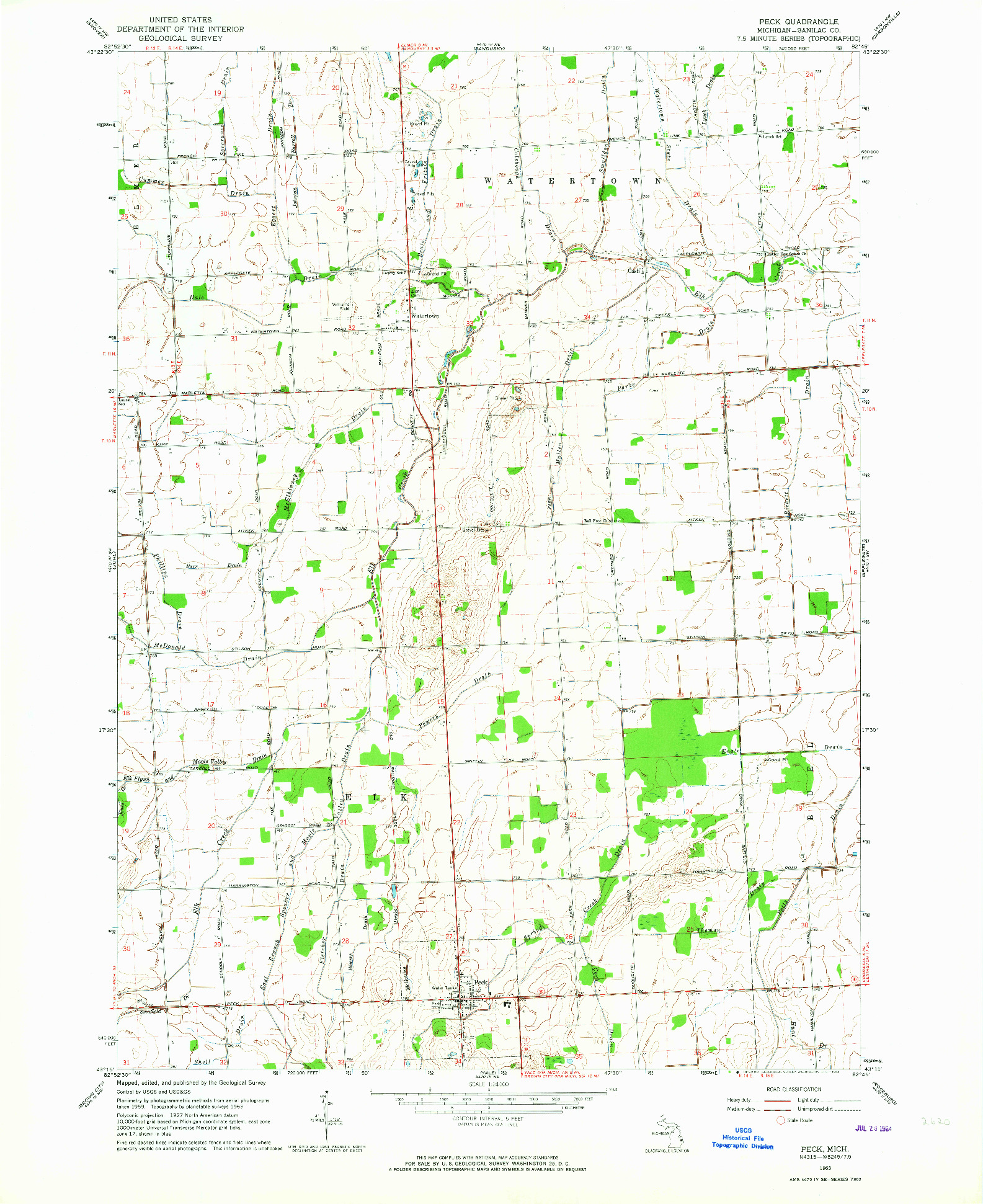 USGS 1:24000-SCALE QUADRANGLE FOR PECK, MI 1963