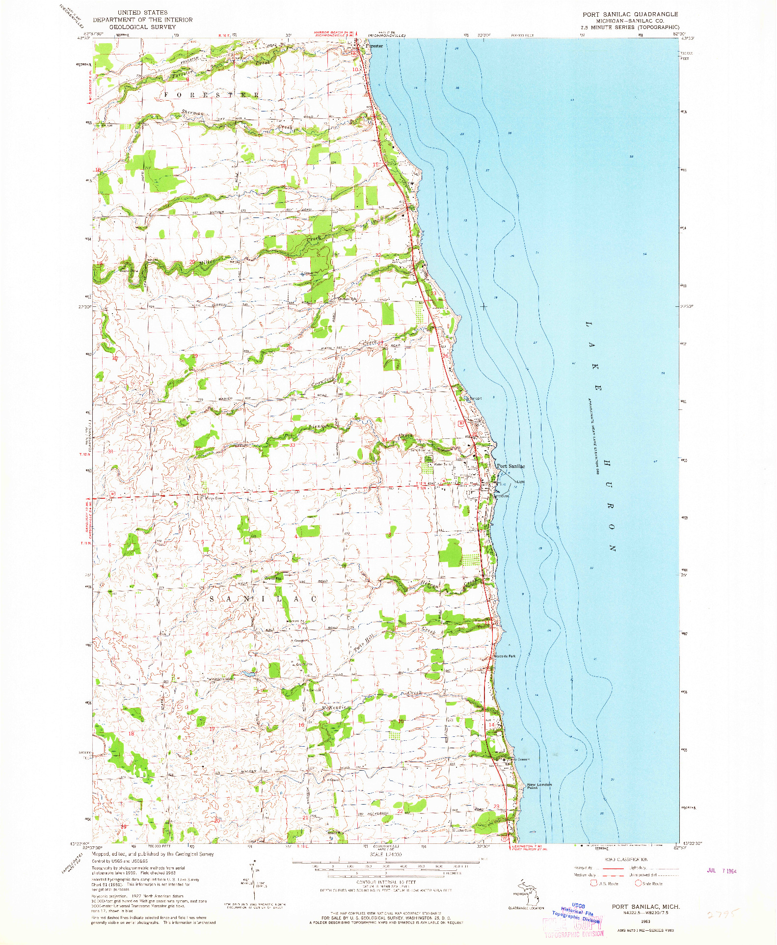 USGS 1:24000-SCALE QUADRANGLE FOR PORT SANILAC, MI 1963