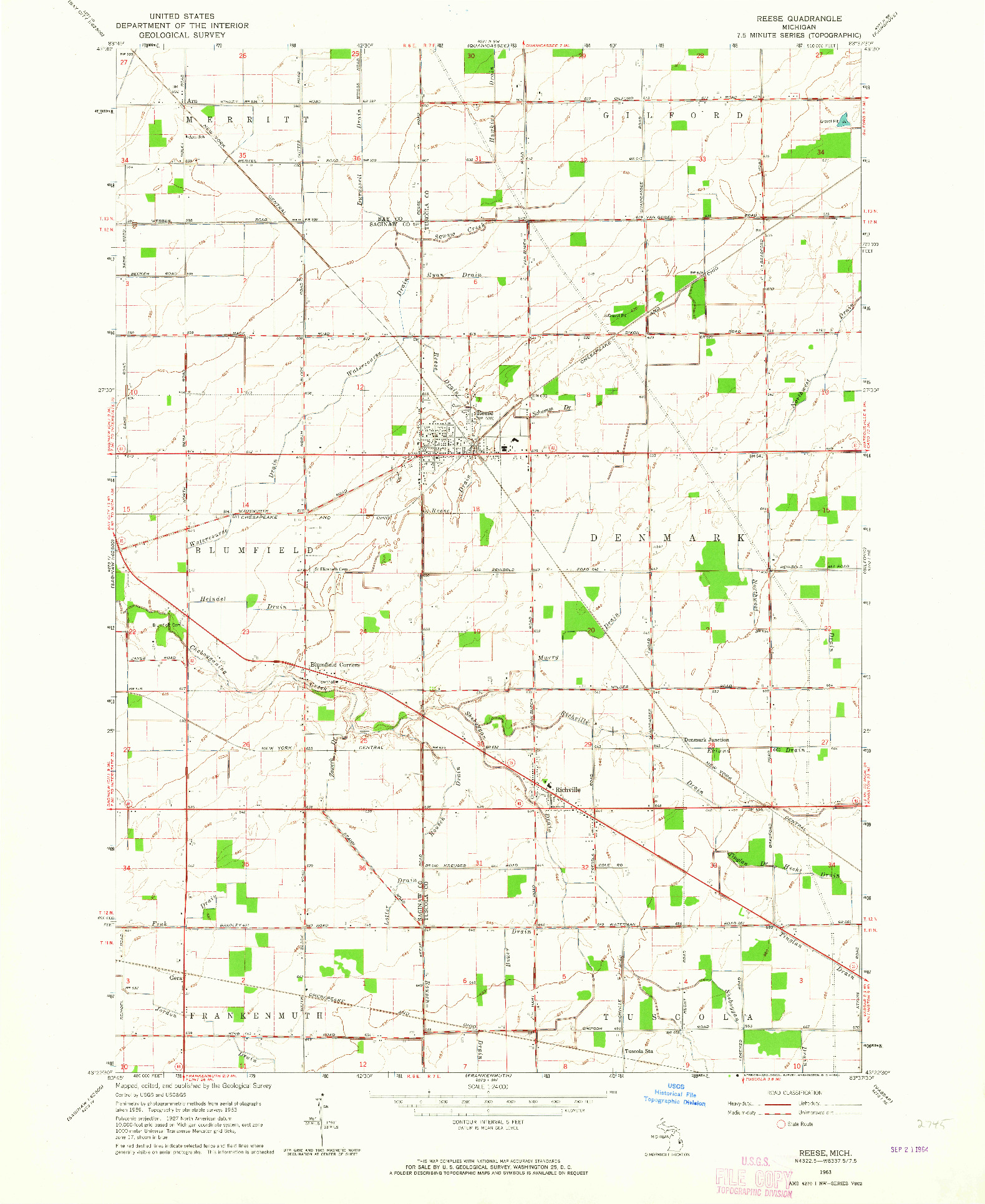 USGS 1:24000-SCALE QUADRANGLE FOR REESE, MI 1963
