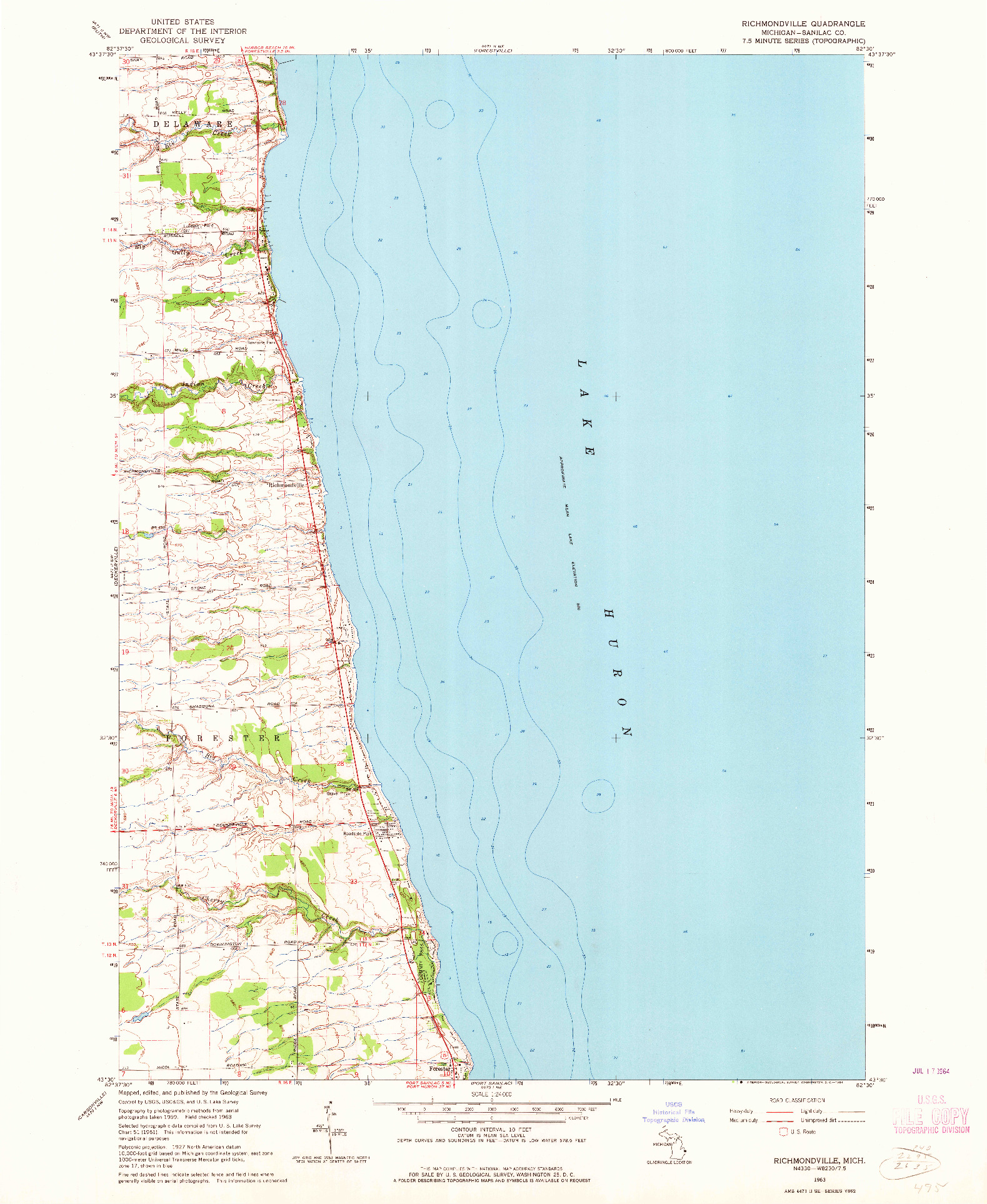 USGS 1:24000-SCALE QUADRANGLE FOR RICHMONDVILLE, MI 1963