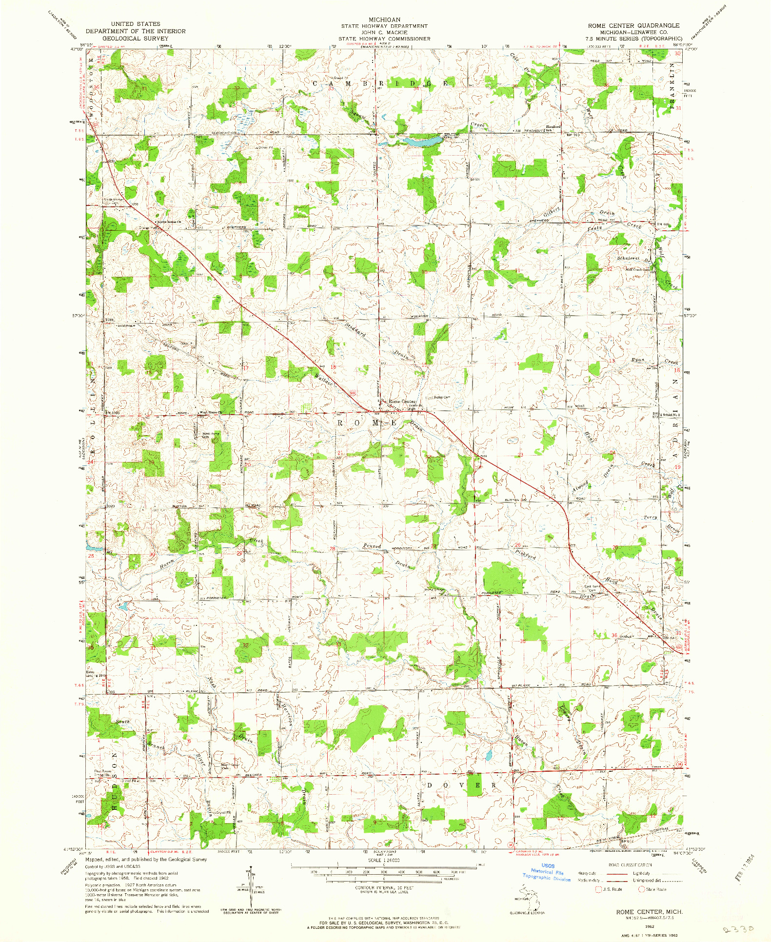 USGS 1:24000-SCALE QUADRANGLE FOR ROME CENTER, MI 1962