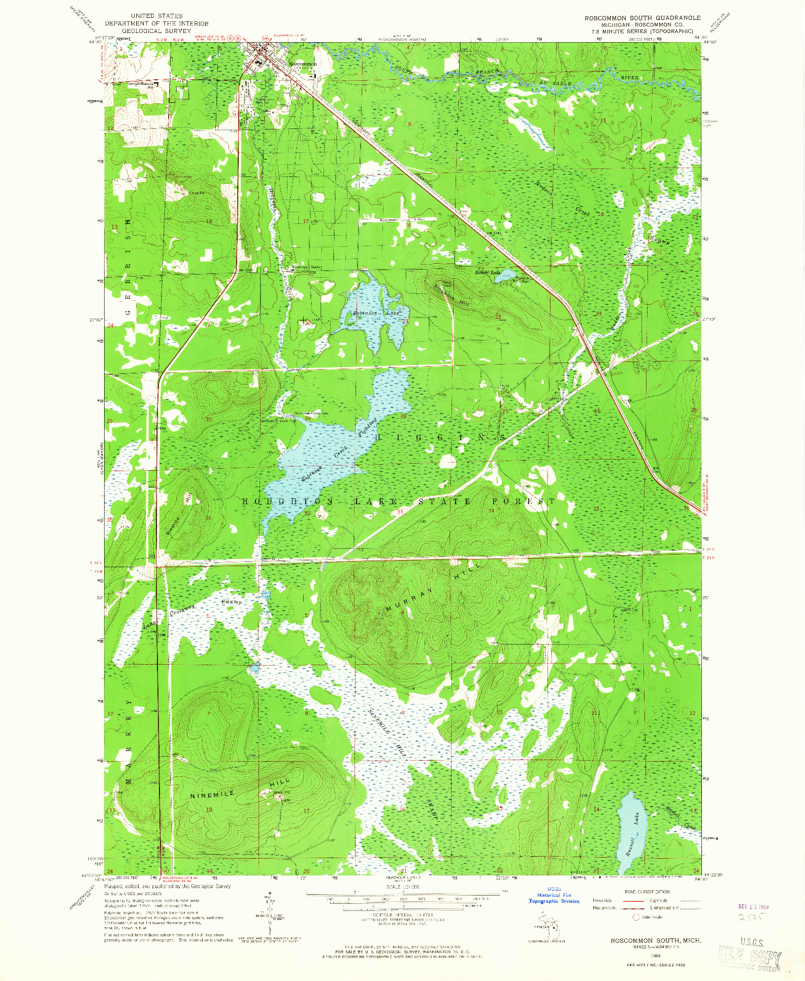 USGS 1:24000-SCALE QUADRANGLE FOR ROSCOMMON SOUTH, MI 1963