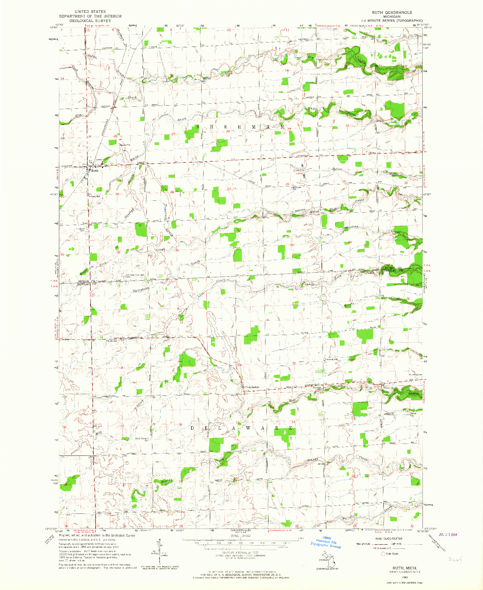 USGS 1:24000-SCALE QUADRANGLE FOR RUTH, MI 1963