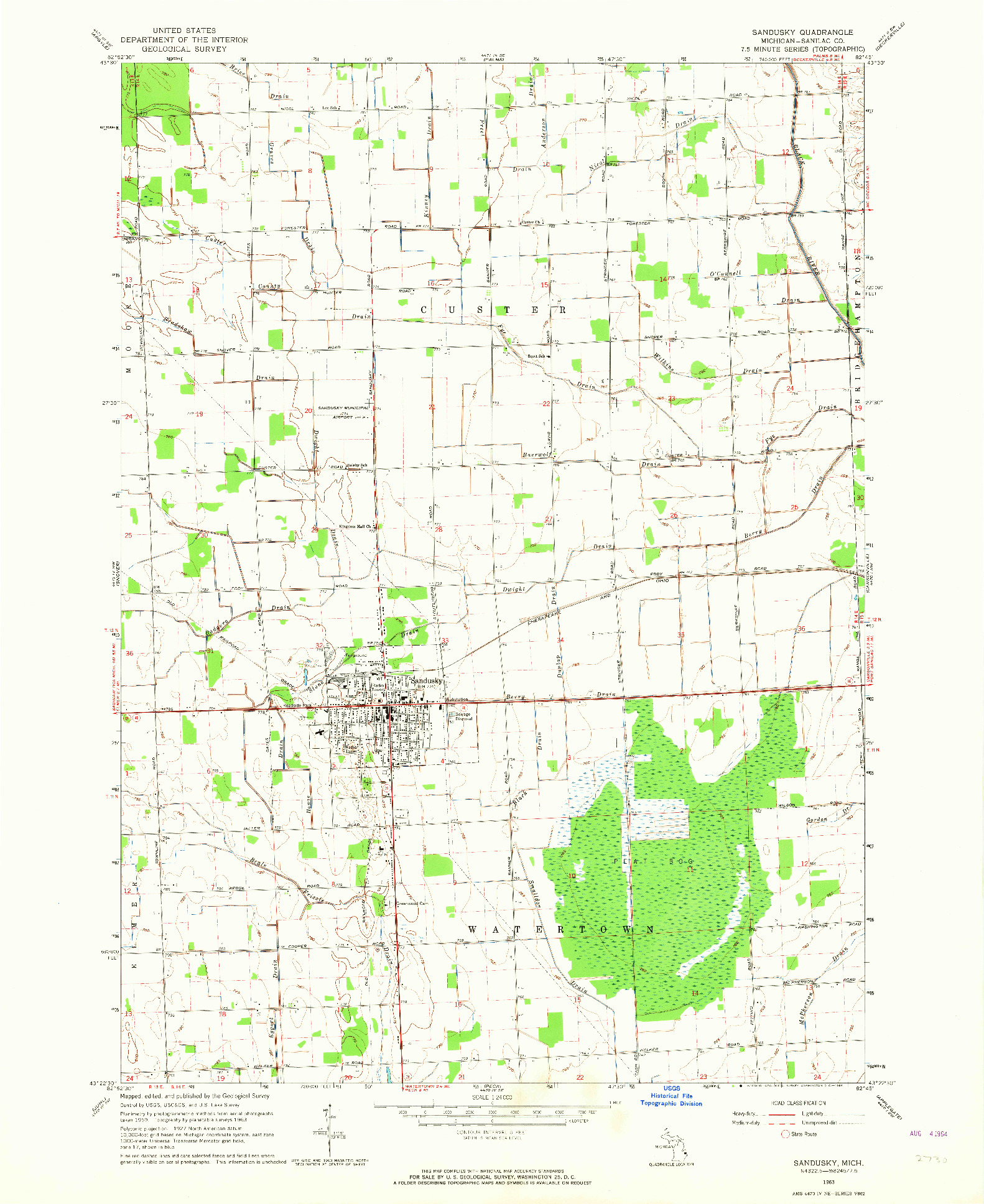 USGS 1:24000-SCALE QUADRANGLE FOR SANDUSKY, MI 1963