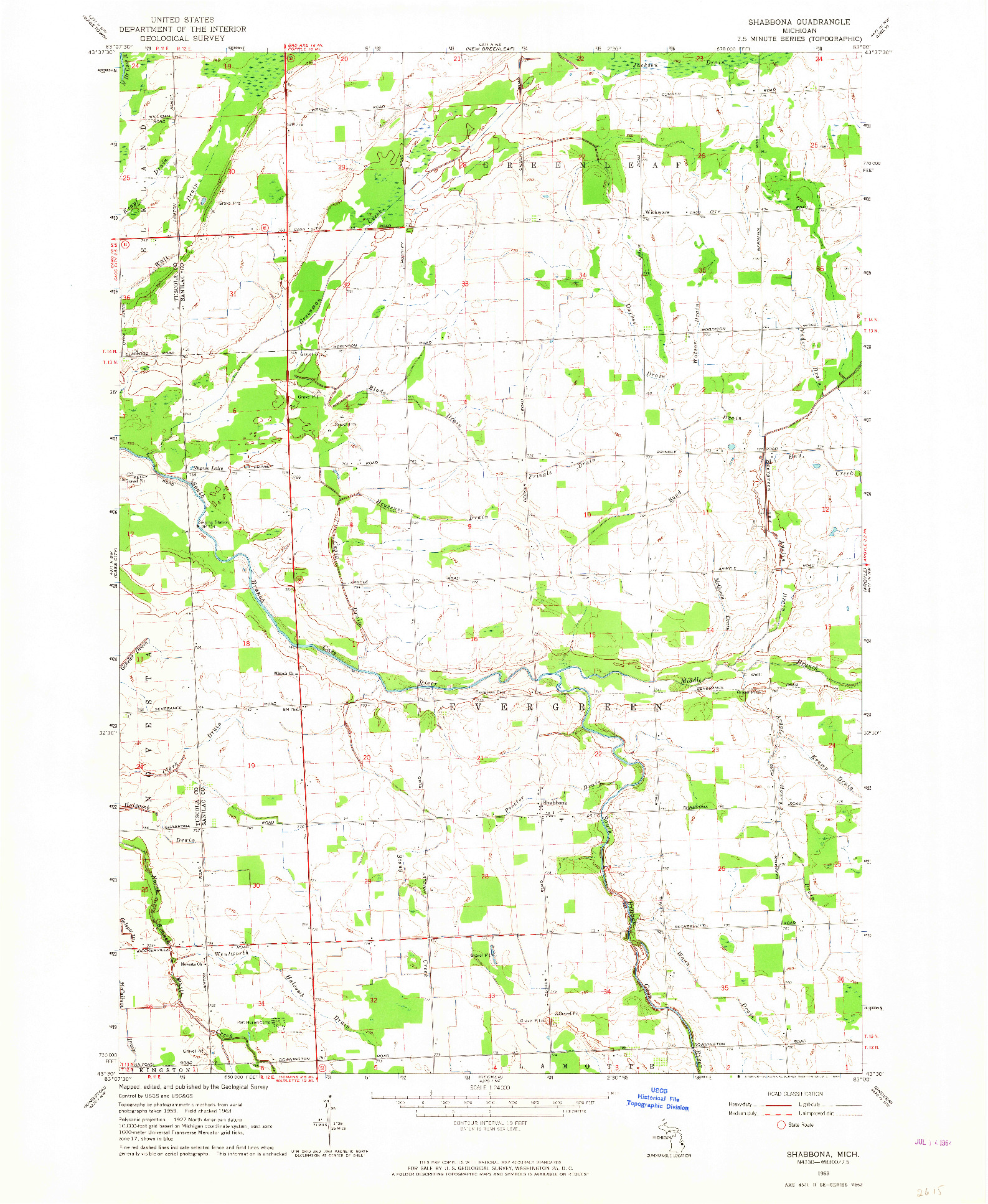 USGS 1:24000-SCALE QUADRANGLE FOR SHABBONA, MI 1963