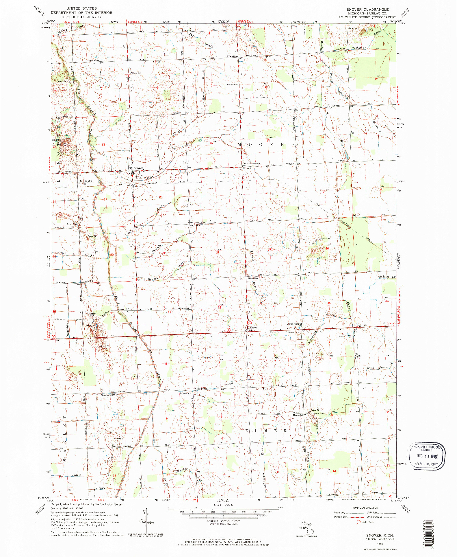 USGS 1:24000-SCALE QUADRANGLE FOR SNOVER, MI 1963