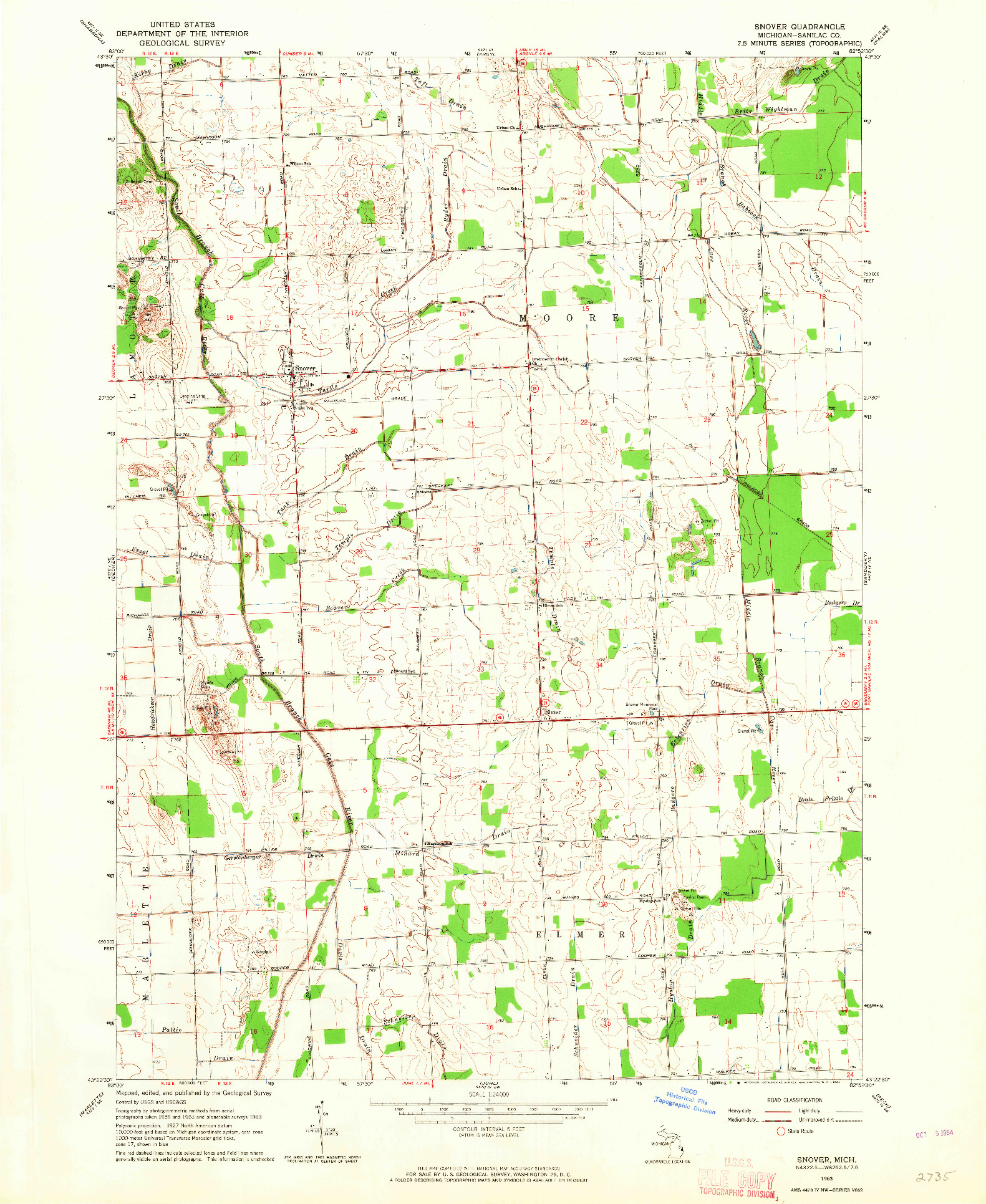 USGS 1:24000-SCALE QUADRANGLE FOR SNOVER, MI 1963