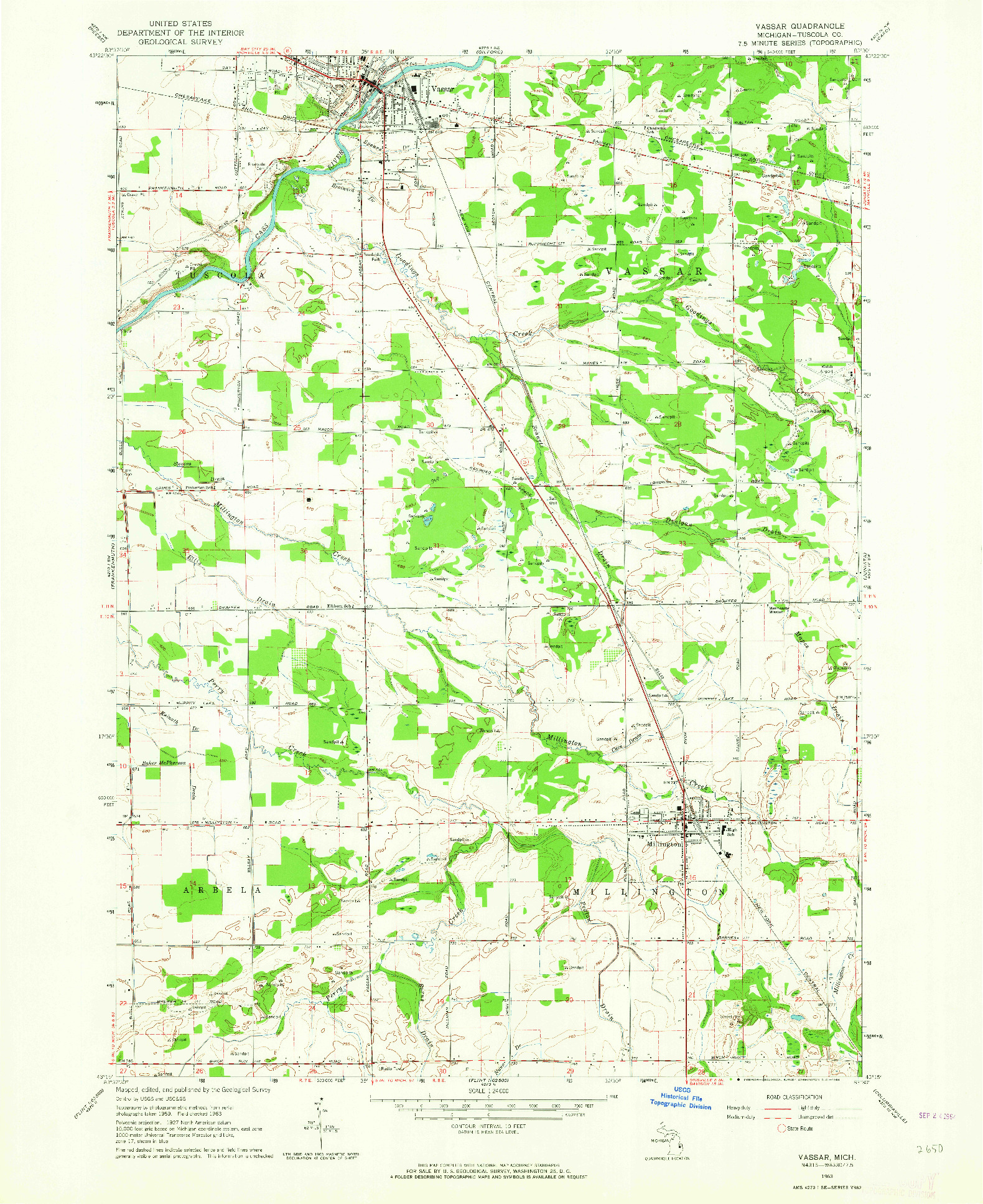 USGS 1:24000-SCALE QUADRANGLE FOR VASSAR, MI 1963