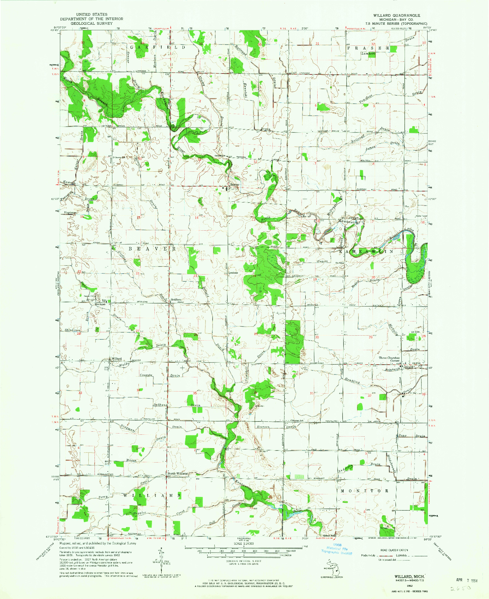 USGS 1:24000-SCALE QUADRANGLE FOR WILLARD, MI 1962