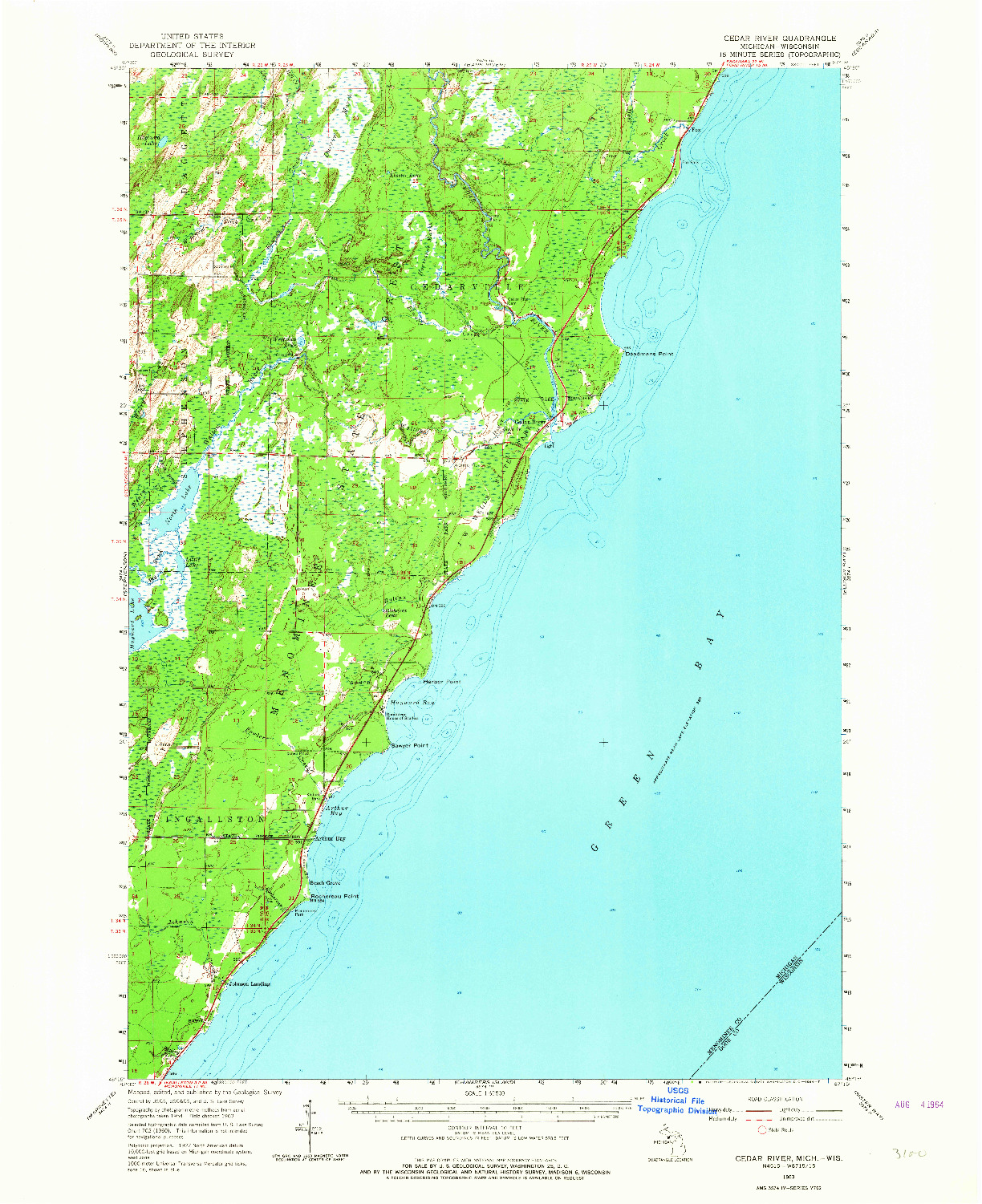 USGS 1:62500-SCALE QUADRANGLE FOR CEDAR RIVER, MI 1963