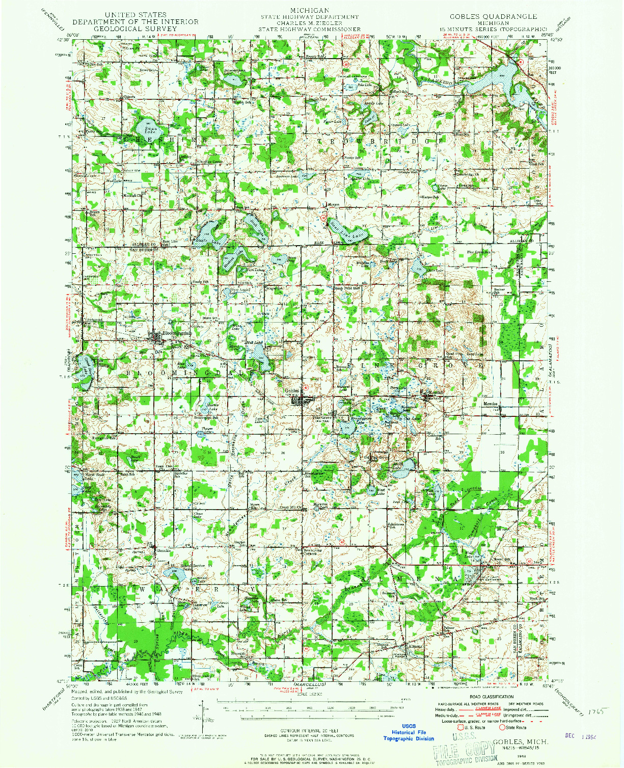 USGS 1:62500-SCALE QUADRANGLE FOR GOBLES, MI 1948