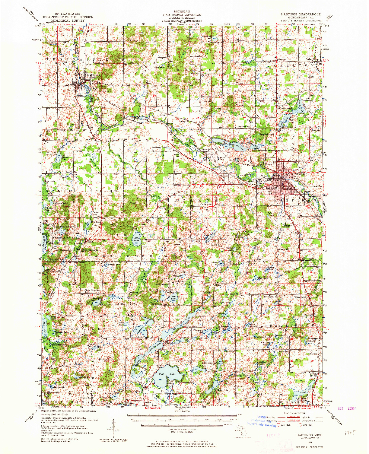 USGS 1:62500-SCALE QUADRANGLE FOR HASTINGS, MI 1951