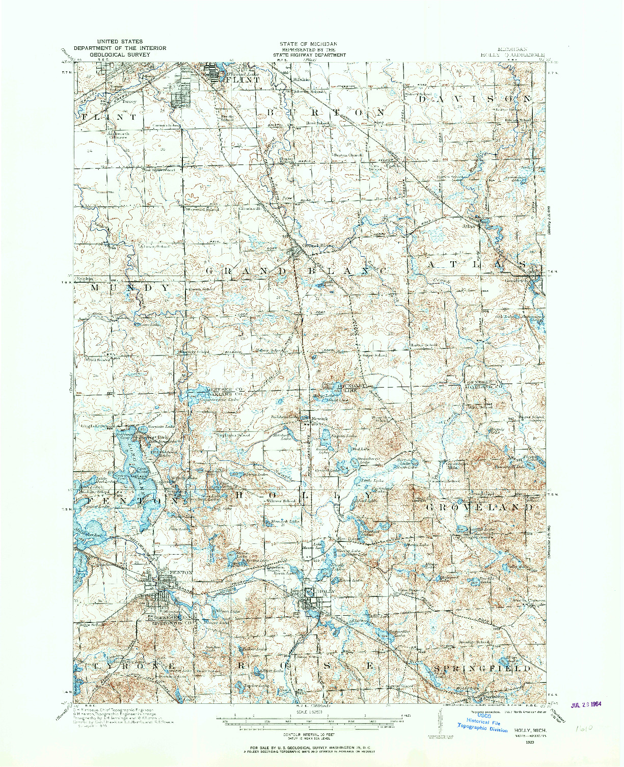 USGS 1:62500-SCALE QUADRANGLE FOR HOLLY, MI 1920