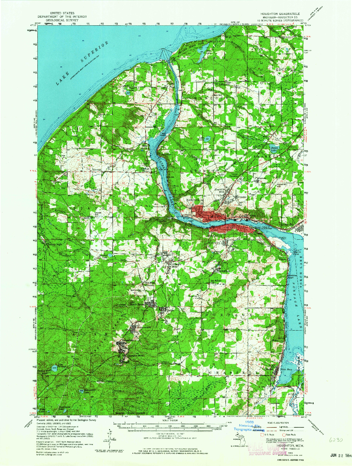 USGS 1:62500-SCALE QUADRANGLE FOR HOUGHTON, MI 1954