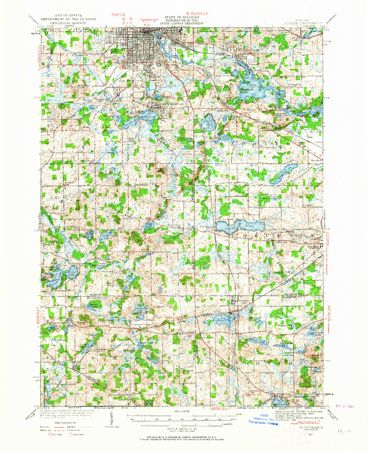 USGS 1:62500-SCALE QUADRANGLE FOR JACKSON, MI 1935