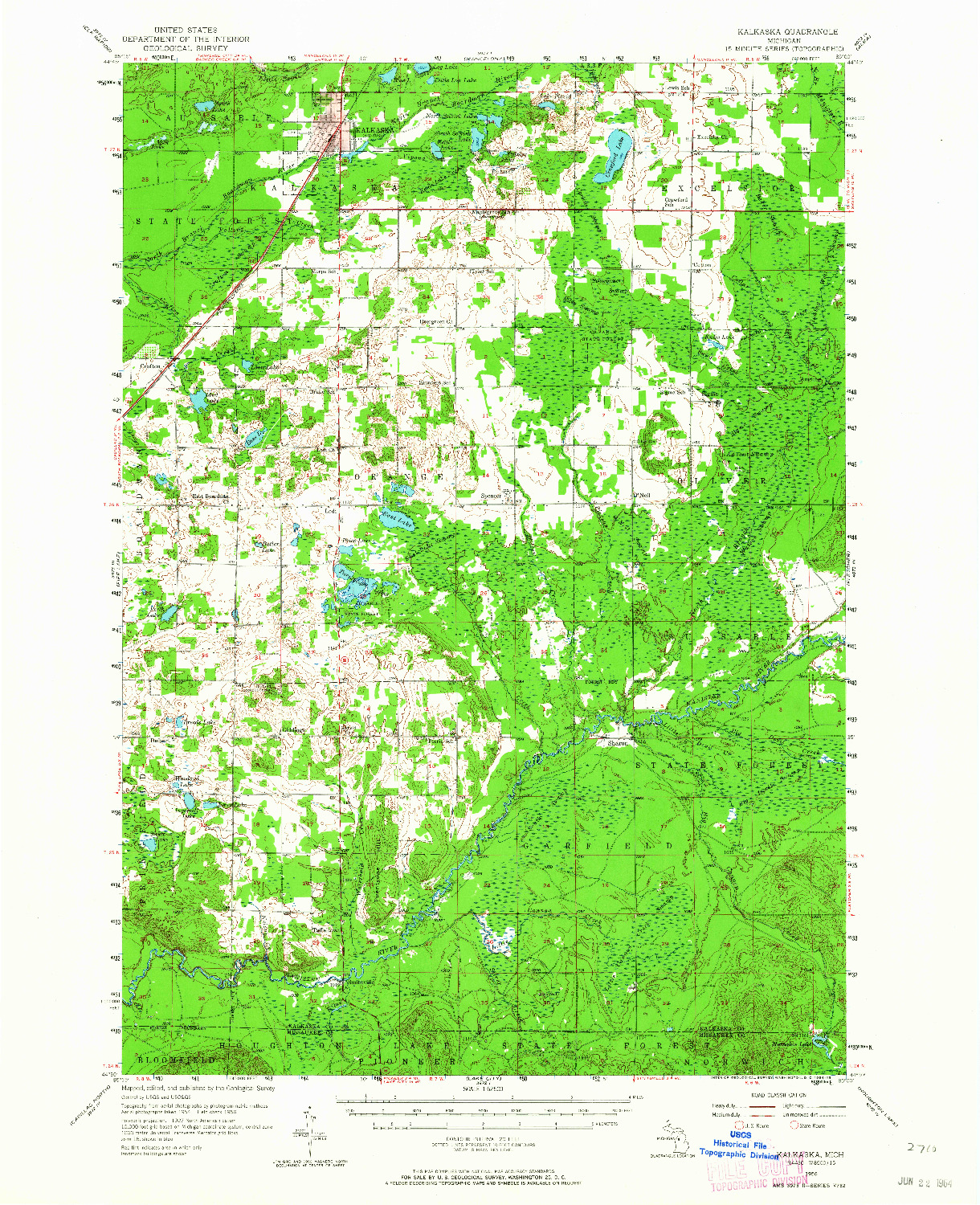 USGS 1:62500-SCALE QUADRANGLE FOR KALKASKA, MI 1956