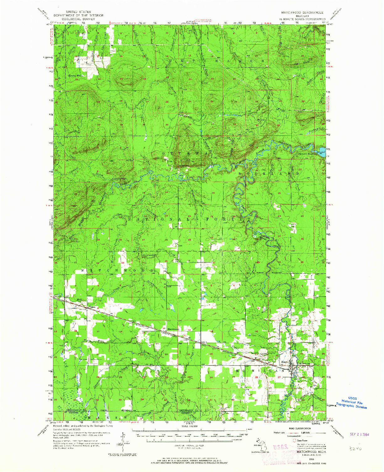 USGS 1:62500-SCALE QUADRANGLE FOR MATCHWOOD, MI 1956