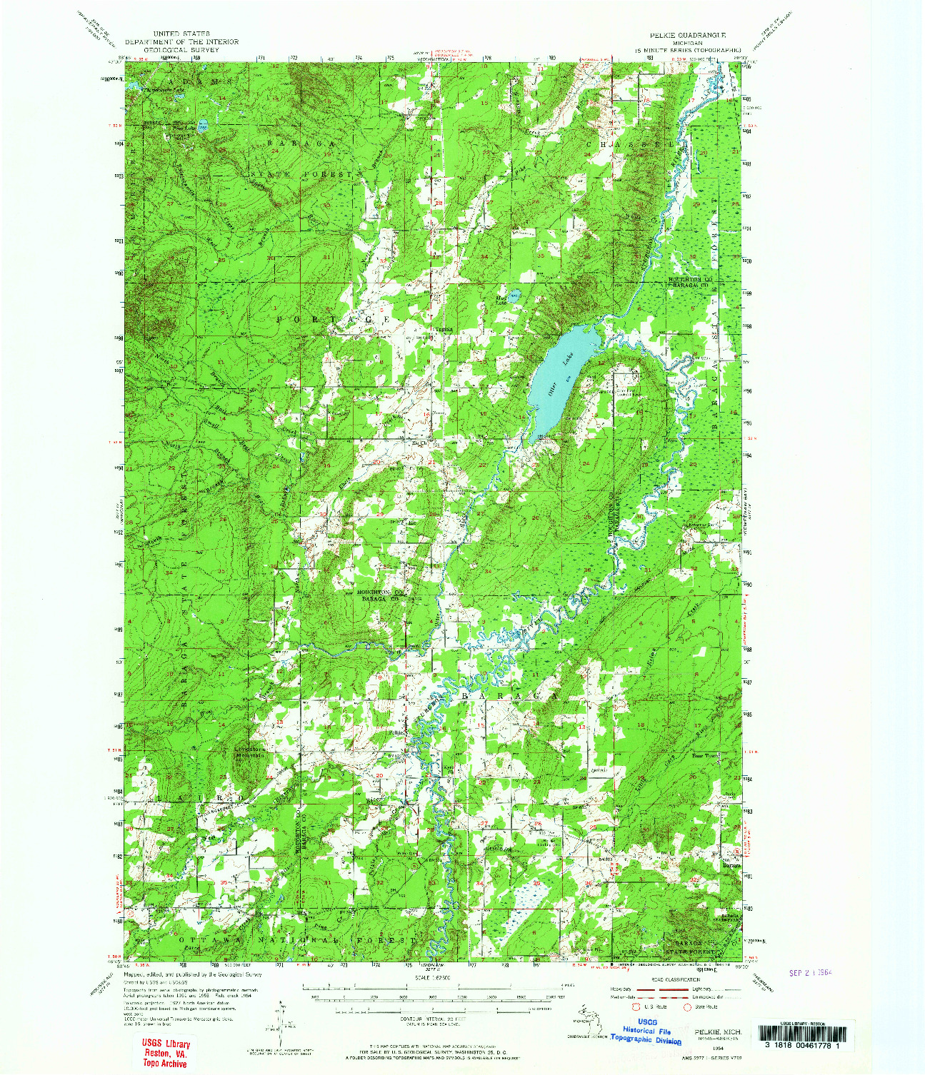 USGS 1:62500-SCALE QUADRANGLE FOR PELKIE, MI 1954