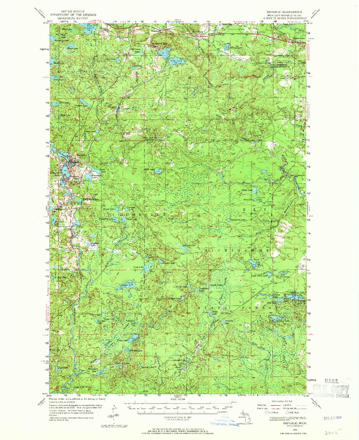 USGS 1:62500-SCALE QUADRANGLE FOR REPUBLIC, MI 1955