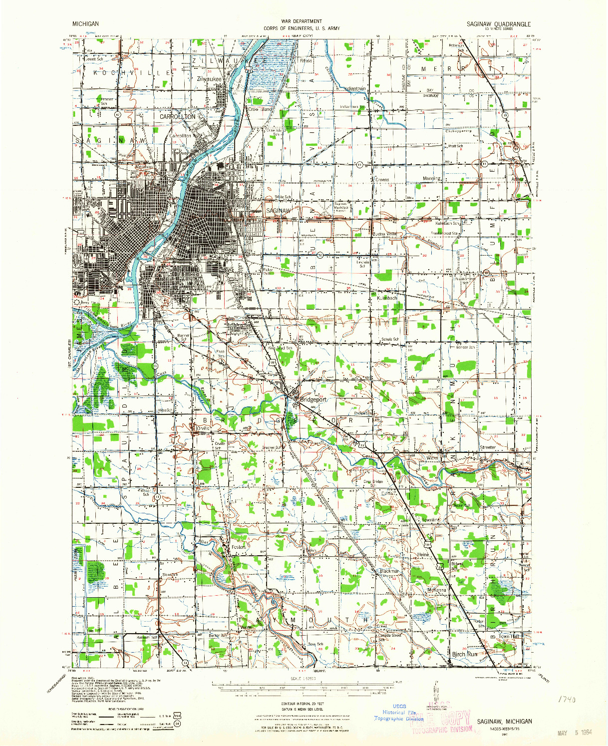 USGS 1:62500-SCALE QUADRANGLE FOR SAGINAW, MI 1941