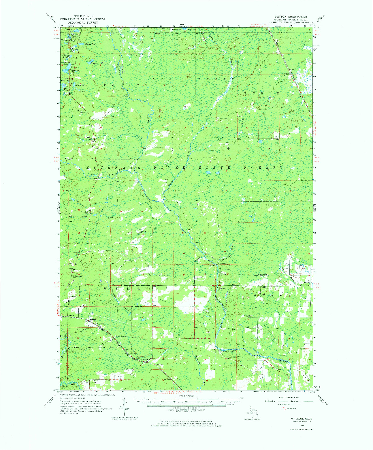 USGS 1:62500-SCALE QUADRANGLE FOR WATSON, MI 1963