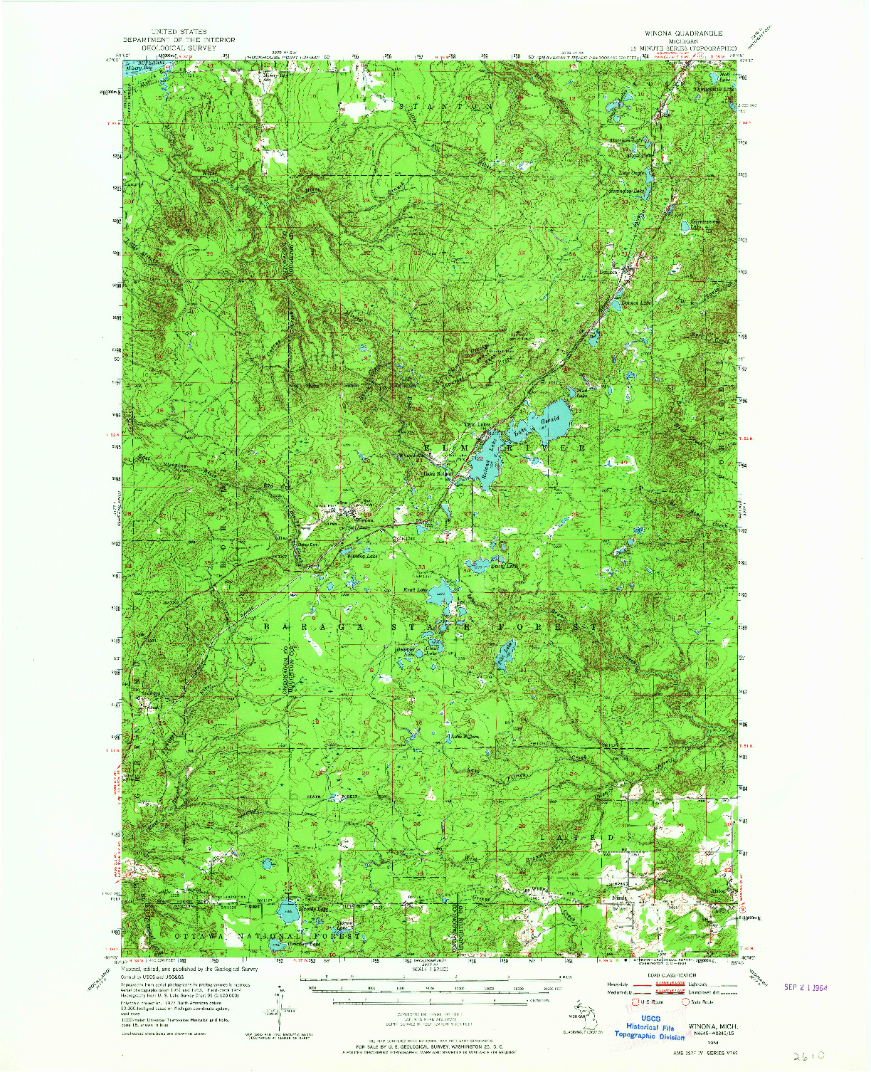 USGS 1:62500-SCALE QUADRANGLE FOR WINONA, MI 1954