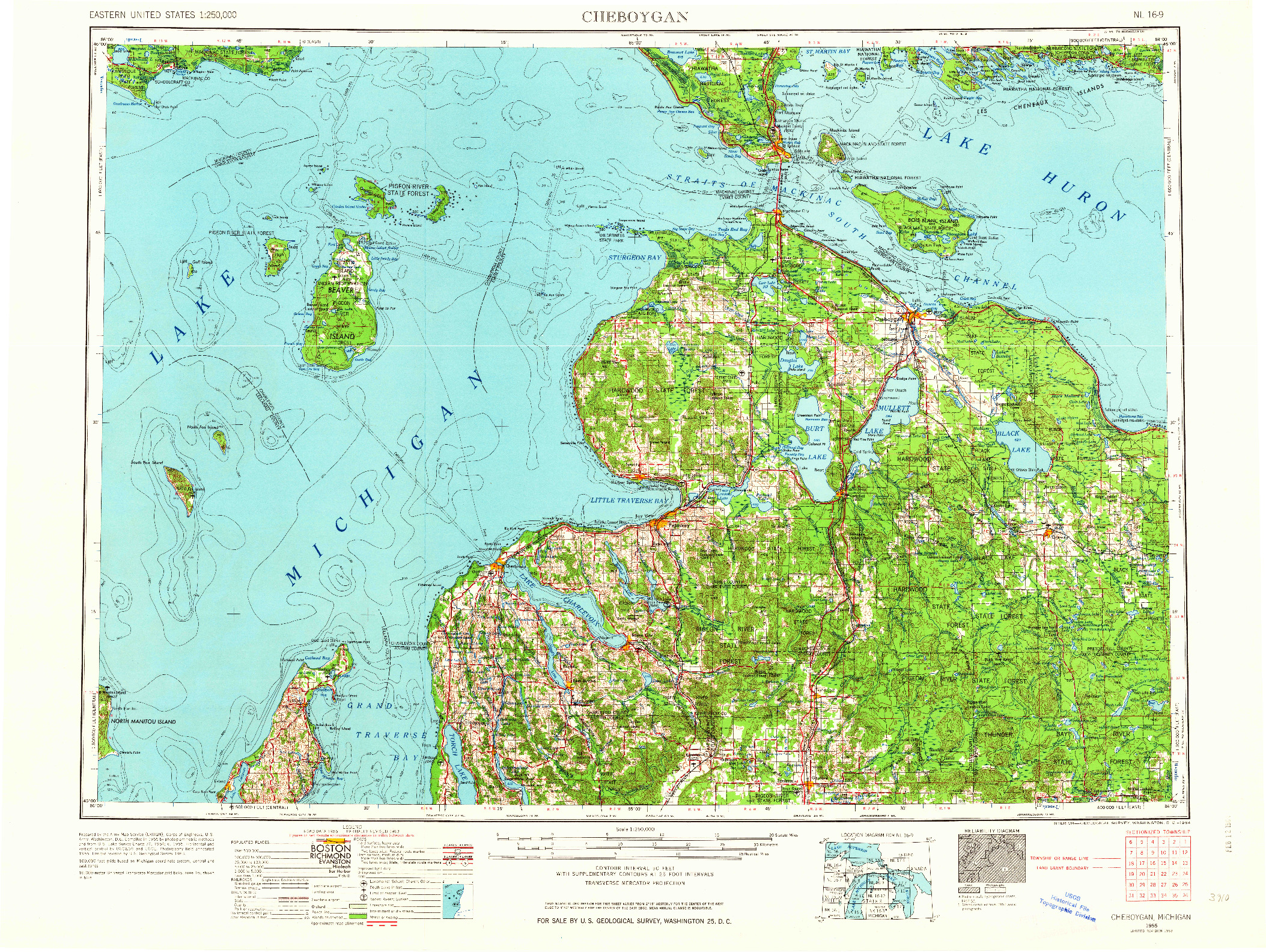 USGS 1:250000-SCALE QUADRANGLE FOR CHEBOYGAN, MI 1955