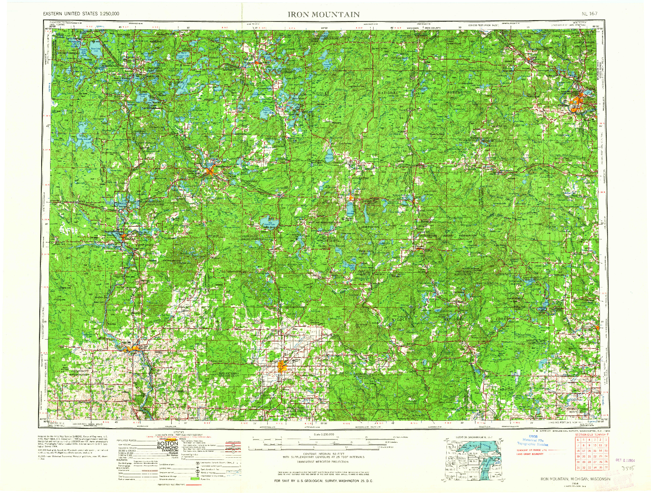 USGS 1:250000-SCALE QUADRANGLE FOR IRON MOUNTAIN, MI 1954