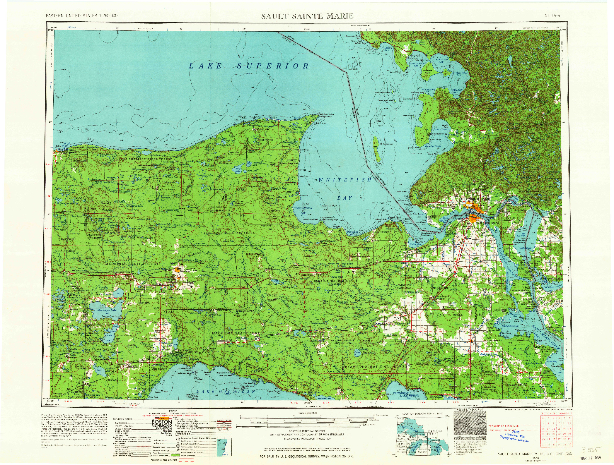 USGS 1:250000-SCALE QUADRANGLE FOR SAULT SAINTE MARIE, MI 1956