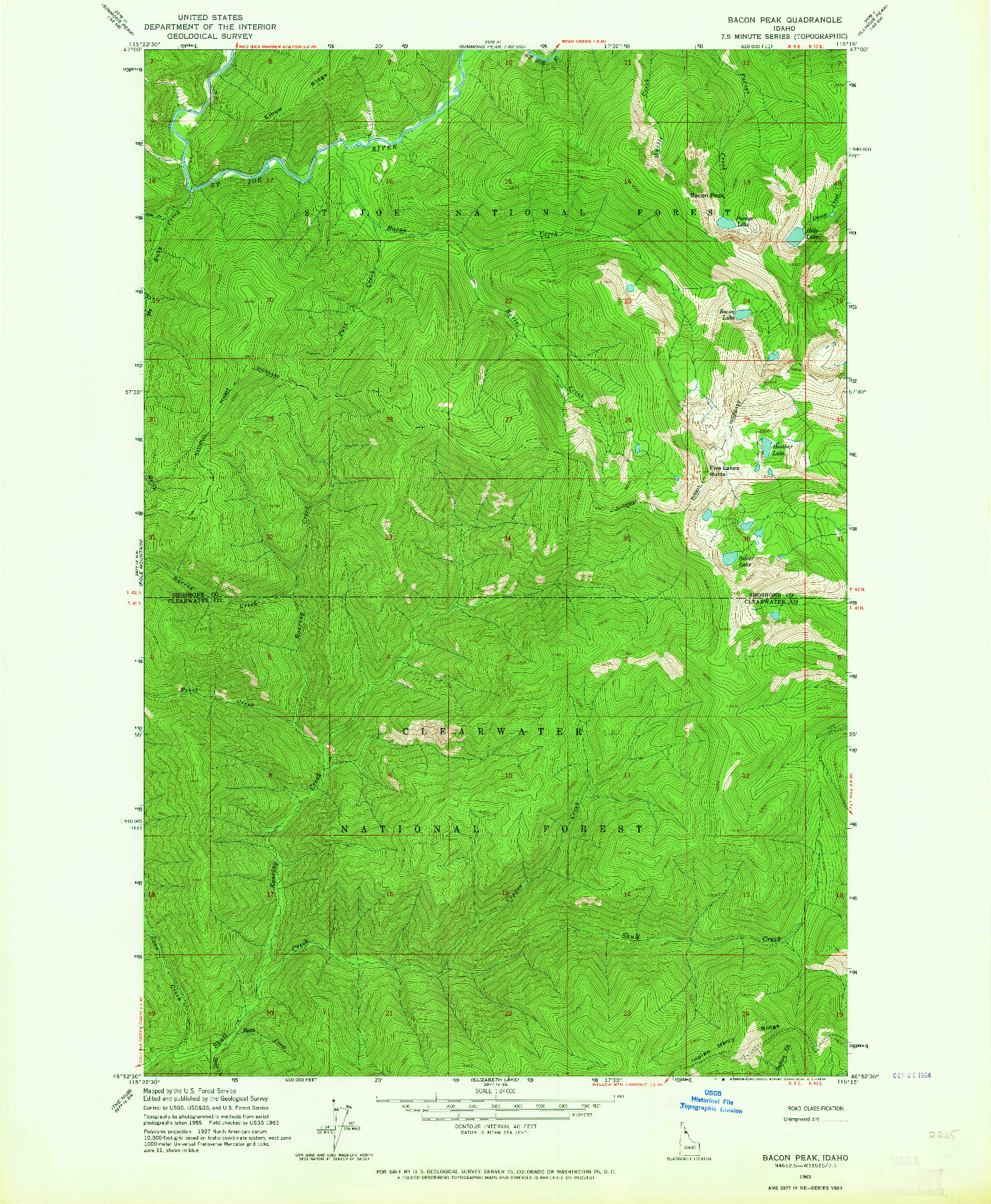 USGS 1:24000-SCALE QUADRANGLE FOR BACON PEAK, ID 1963