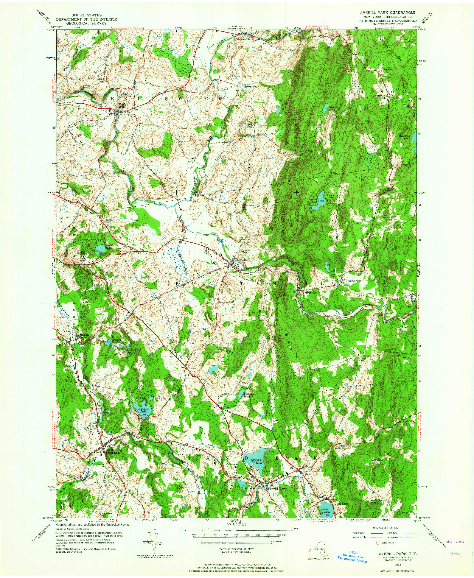 USGS 1:24000-SCALE QUADRANGLE FOR AVERILL PARK, NY 1953